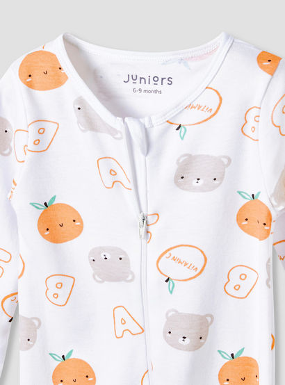 Juniors Round Neck Footed Sleepsuit with Fun Print - Cotton - Long Sleeves-baby-boys-clothing-nightwear-sleepsuits-image-3