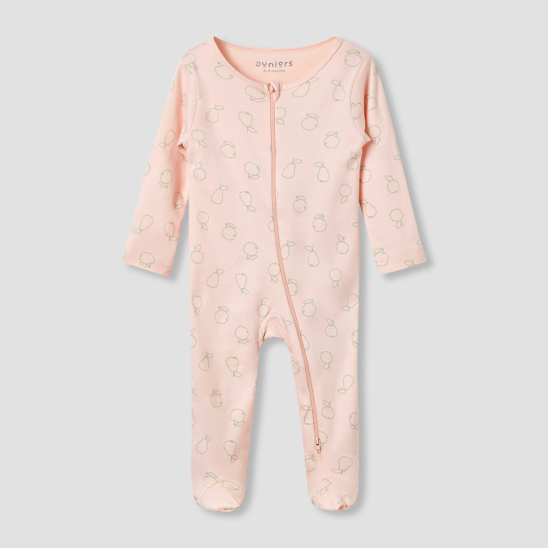 Juniors Round Neck Sleepsuit with Closed Feet - Cotton - Long Sleeves - Pink / 12-18 mths