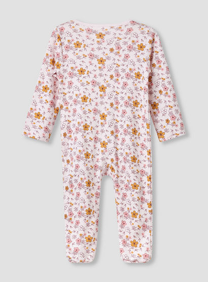Juniors Round Neck Footed Sleepsuit with Floral Print - Cotton - Long Sleeves-baby-girls-clothing-nightwear-sleepsuits-image-2