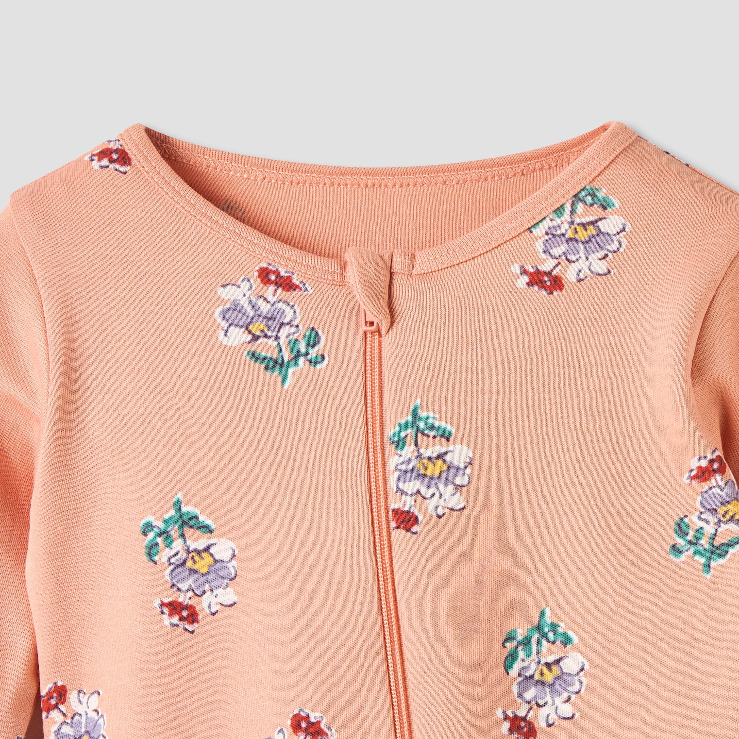 Juniors Floral Print Sleepsuit with Long Sleeves - Set of 5