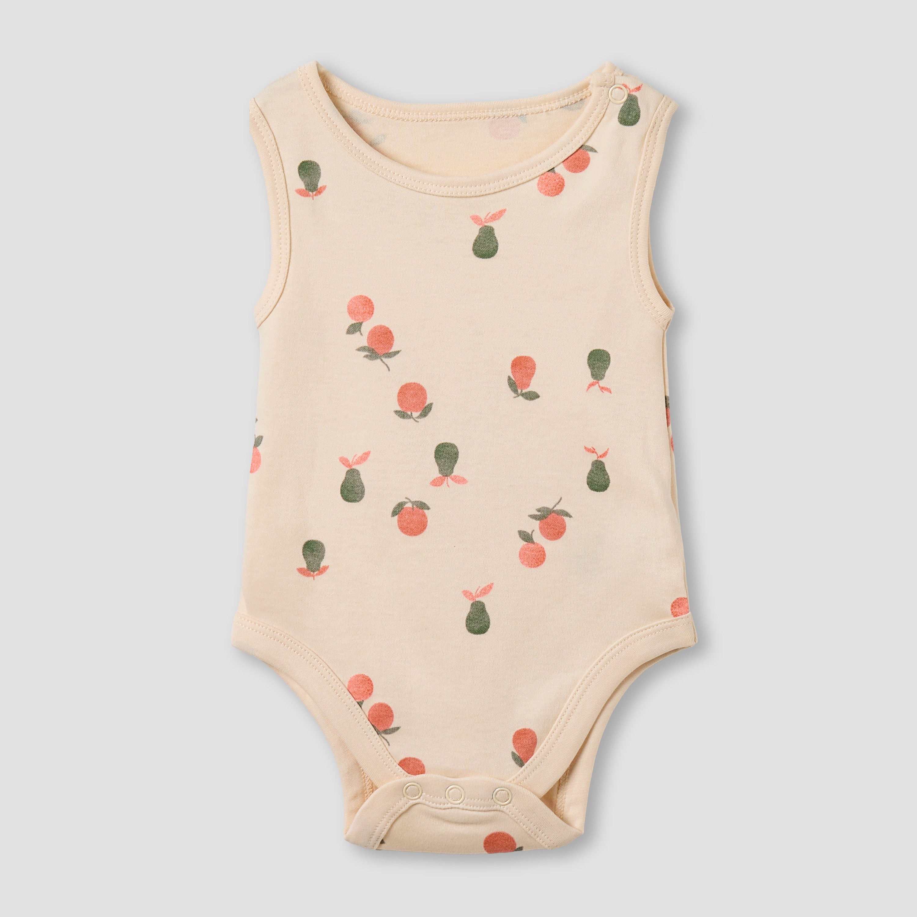 Pack of 5 Juniors Cotton Round Neck Sleeveless Bodysuit with Fruit Print