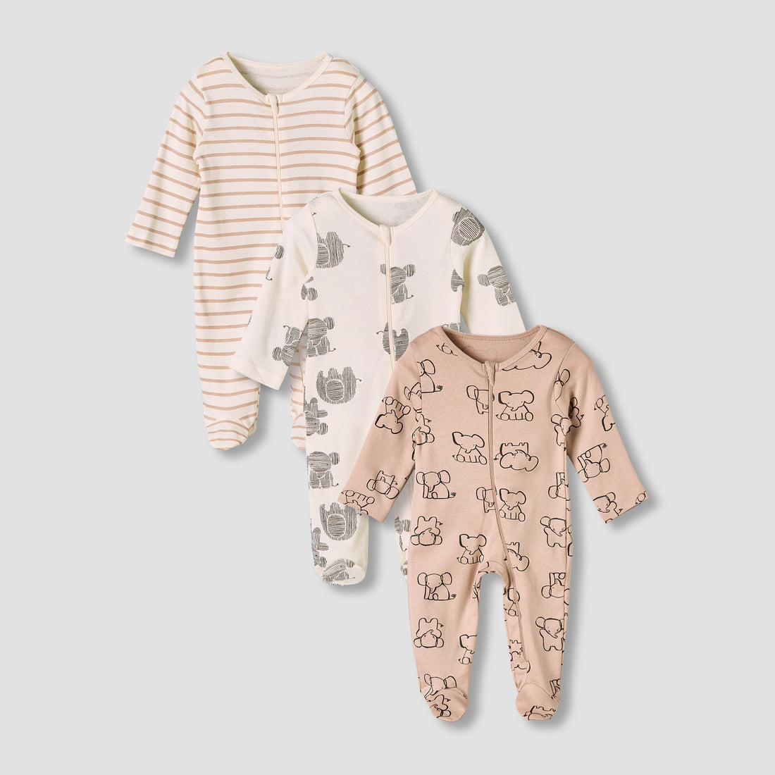 Pack of 3 Juniors Round Neck Long Sleeves Sleepsuit with Print - Multicolour / 12-18 mths