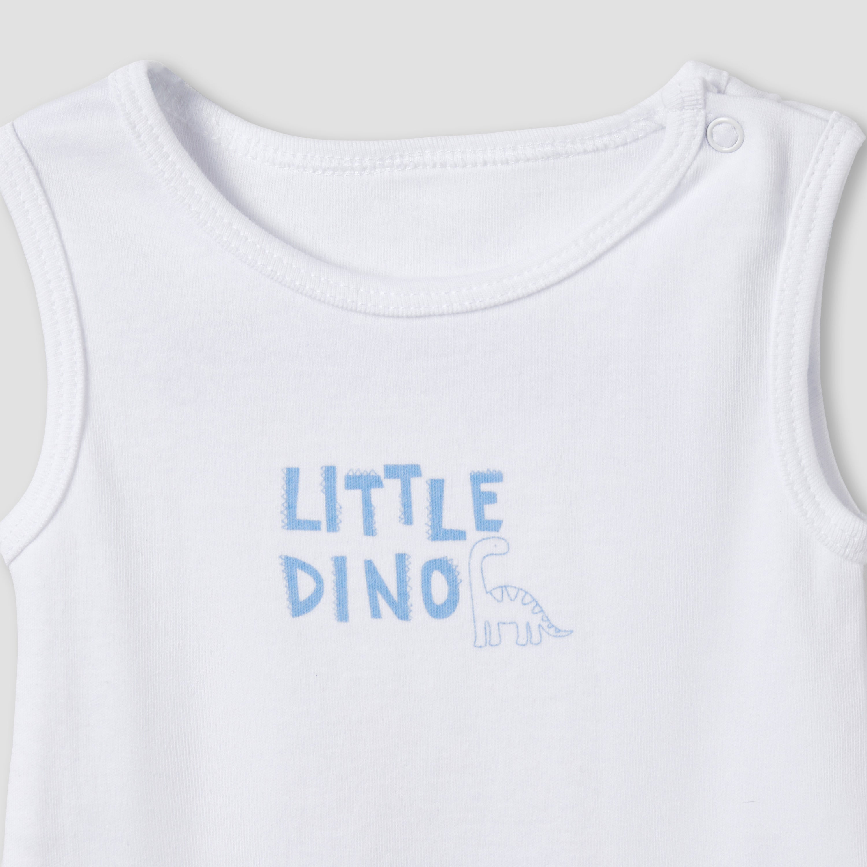 Pack of 5 Juniors Cotton Round Neck Sleeveless Bodysuit with Dinosaur Print
