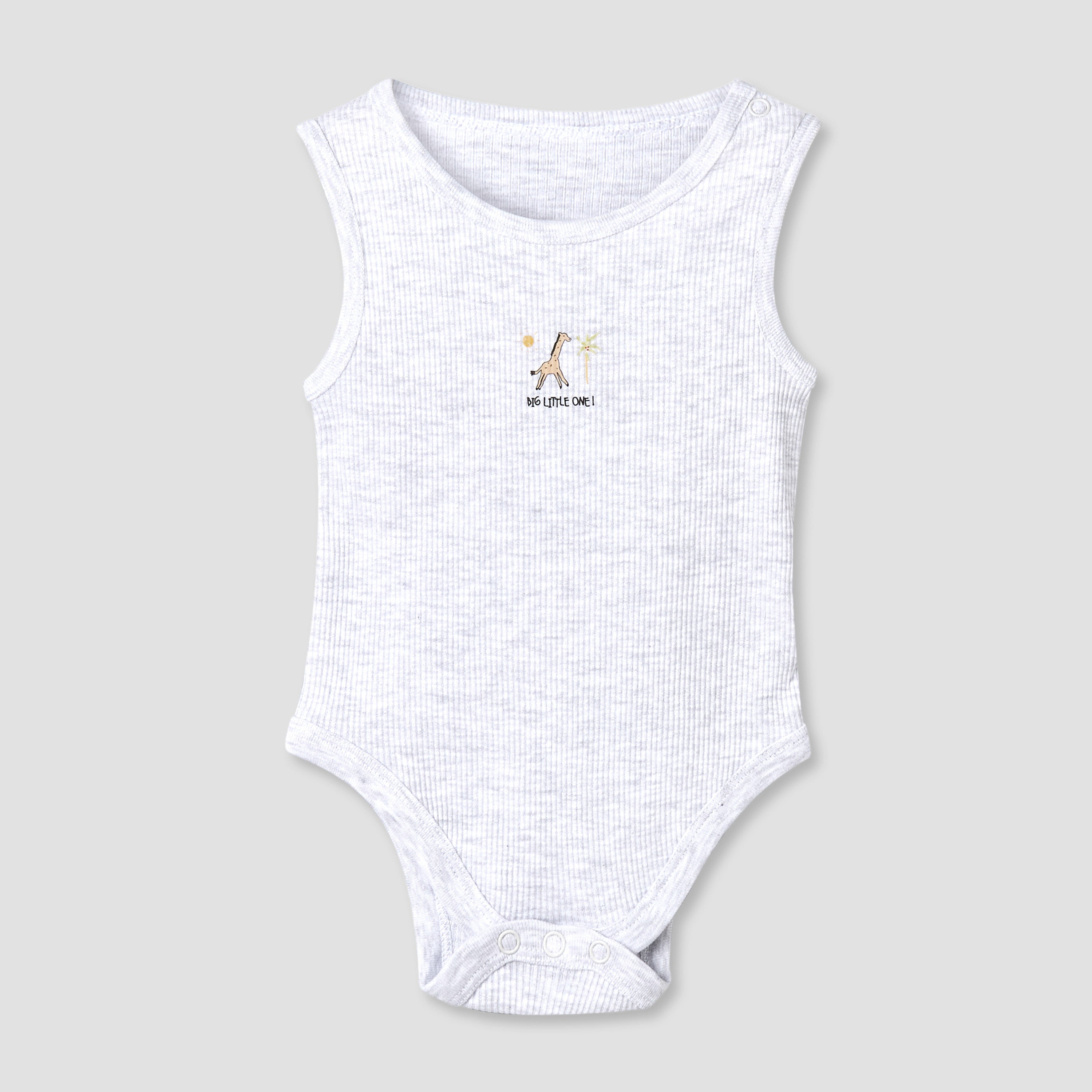 Pack of 5 Juniors Round Neck Sleeveless Bodysuit with Animal Print