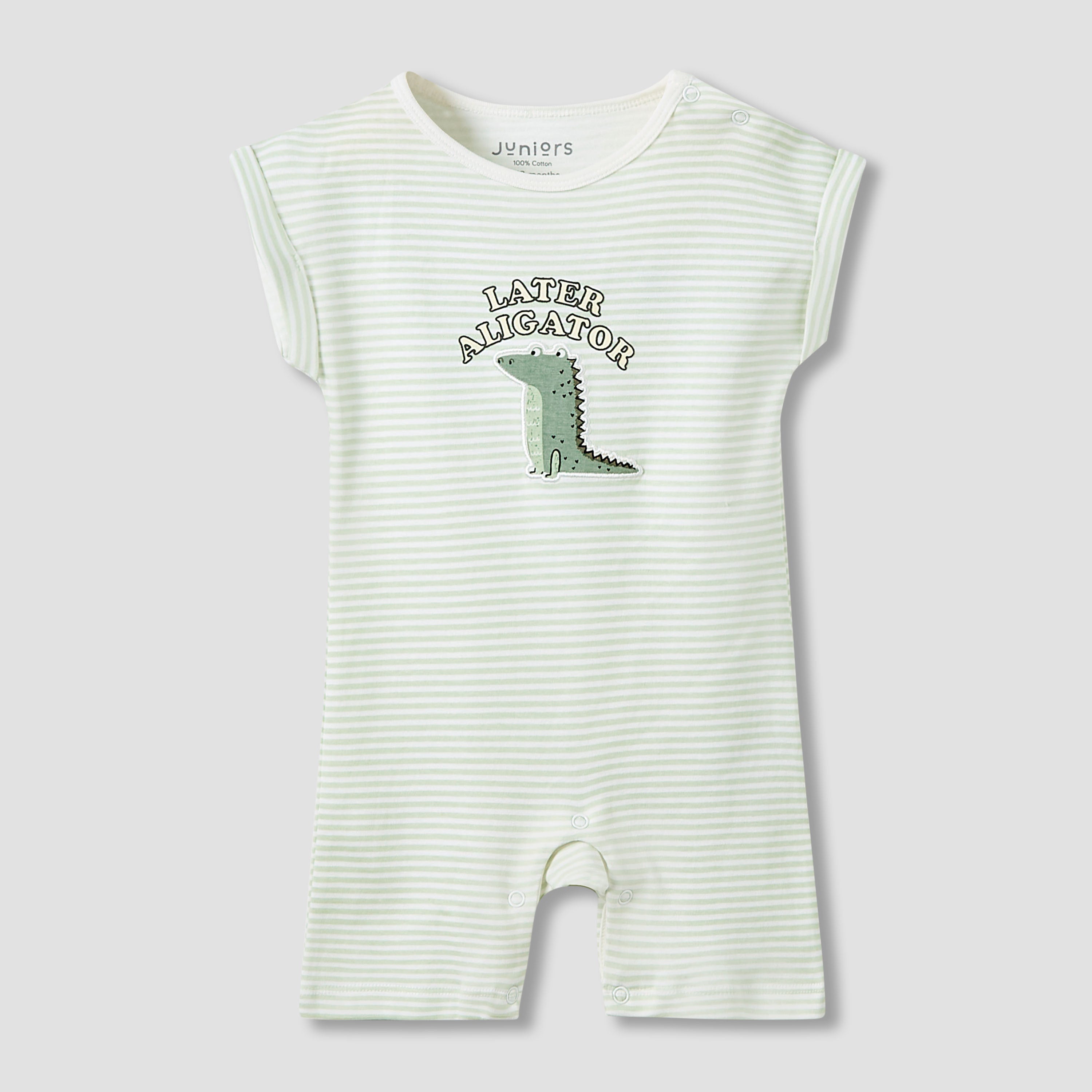 Juniors Crew Neck Romper with Dinosaur Print - Cotton - Short Sleeves - Set of 3