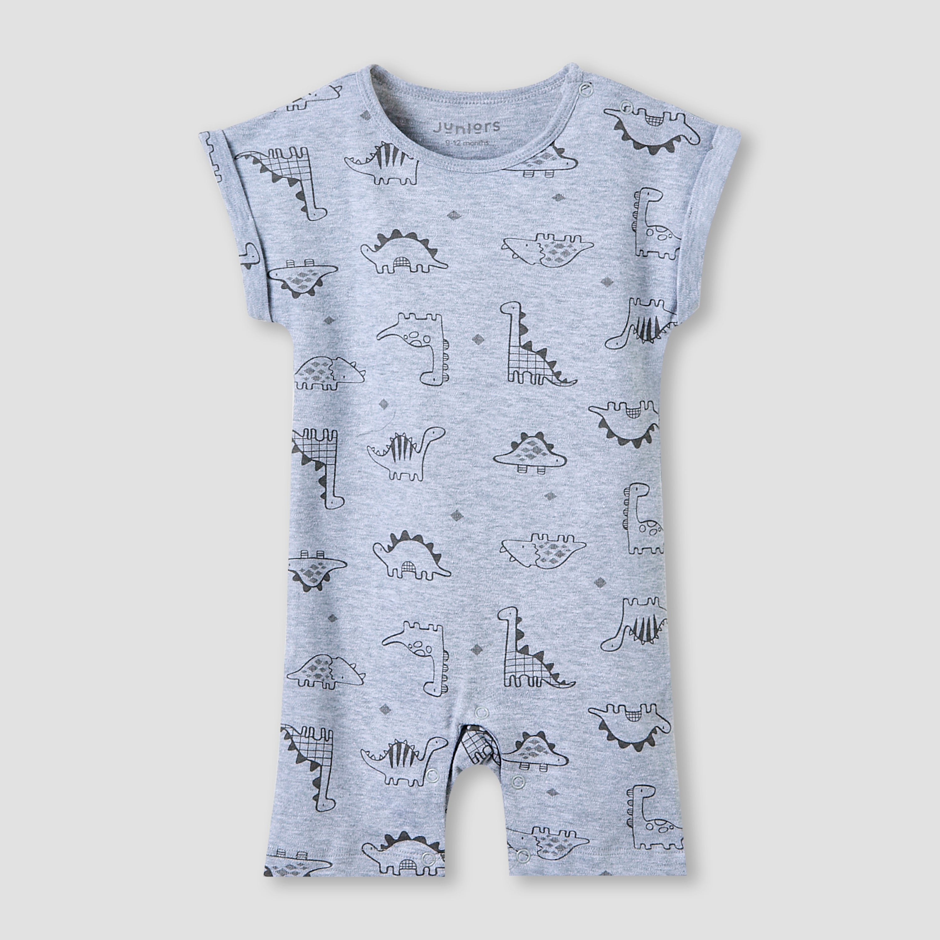 Juniors Crew Neck Romper with Dinosaur Print - Cotton - Cap Sleeves - Set of 3