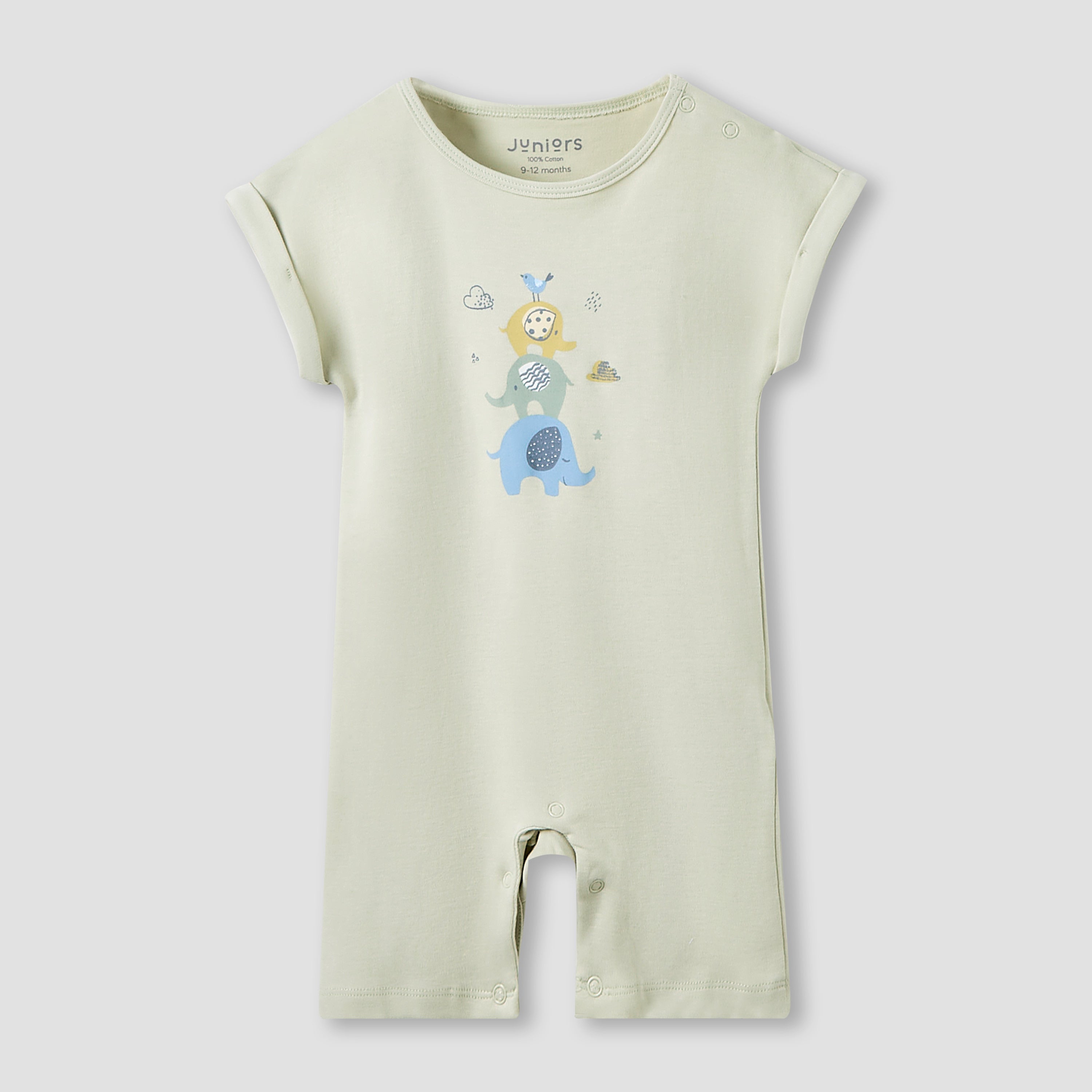 Juniors Crew Neck Romper with Print - Cotton - Short Sleeves - Set of 3