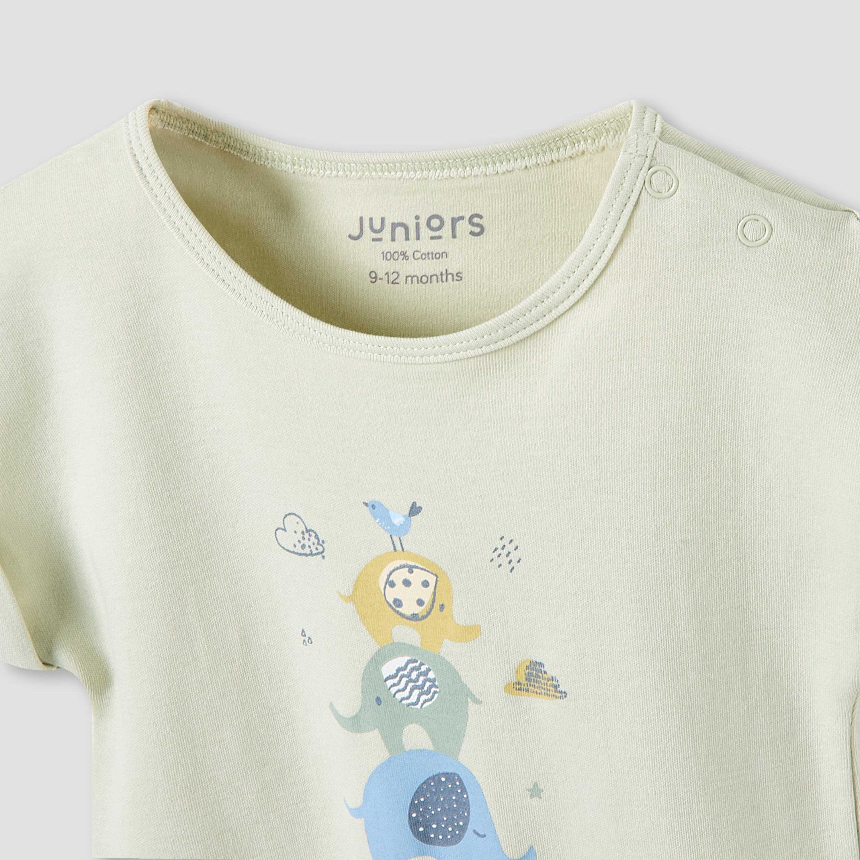 Juniors Crew Neck Romper with Print - Cotton - Short Sleeves - Set of 3
