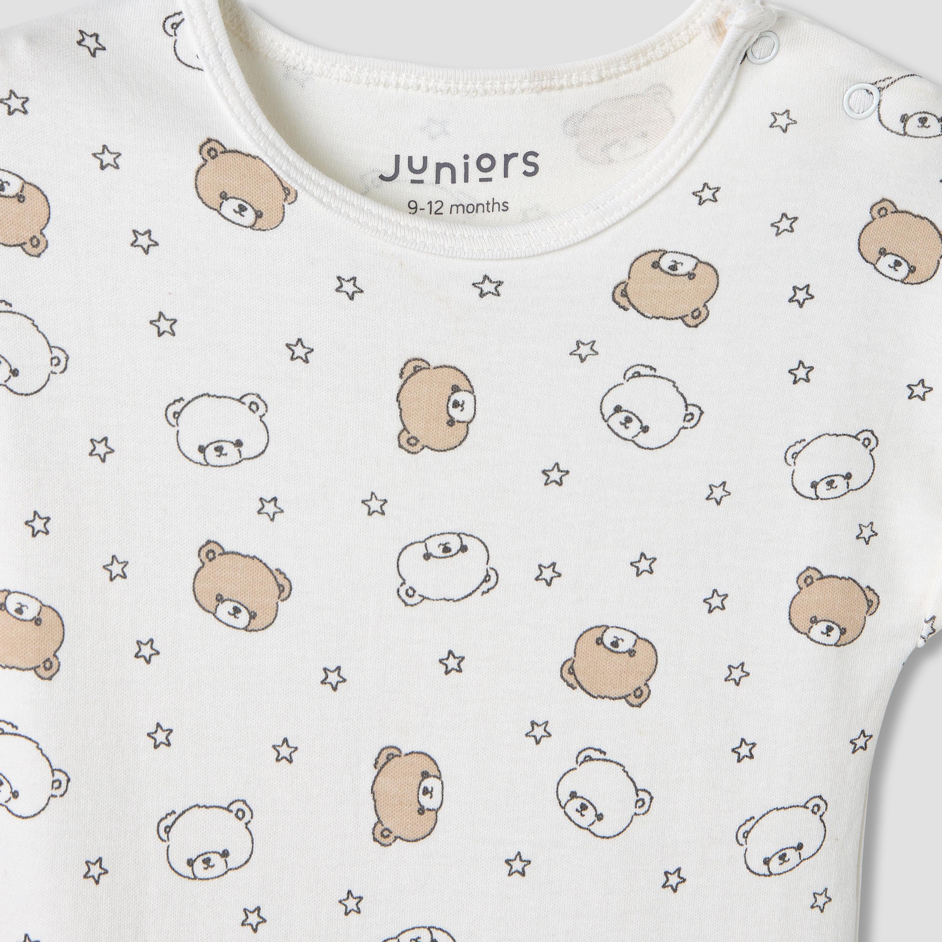Juniors Crew Neck Romper with Print - Cotton - Short Sleeves - Set of 3