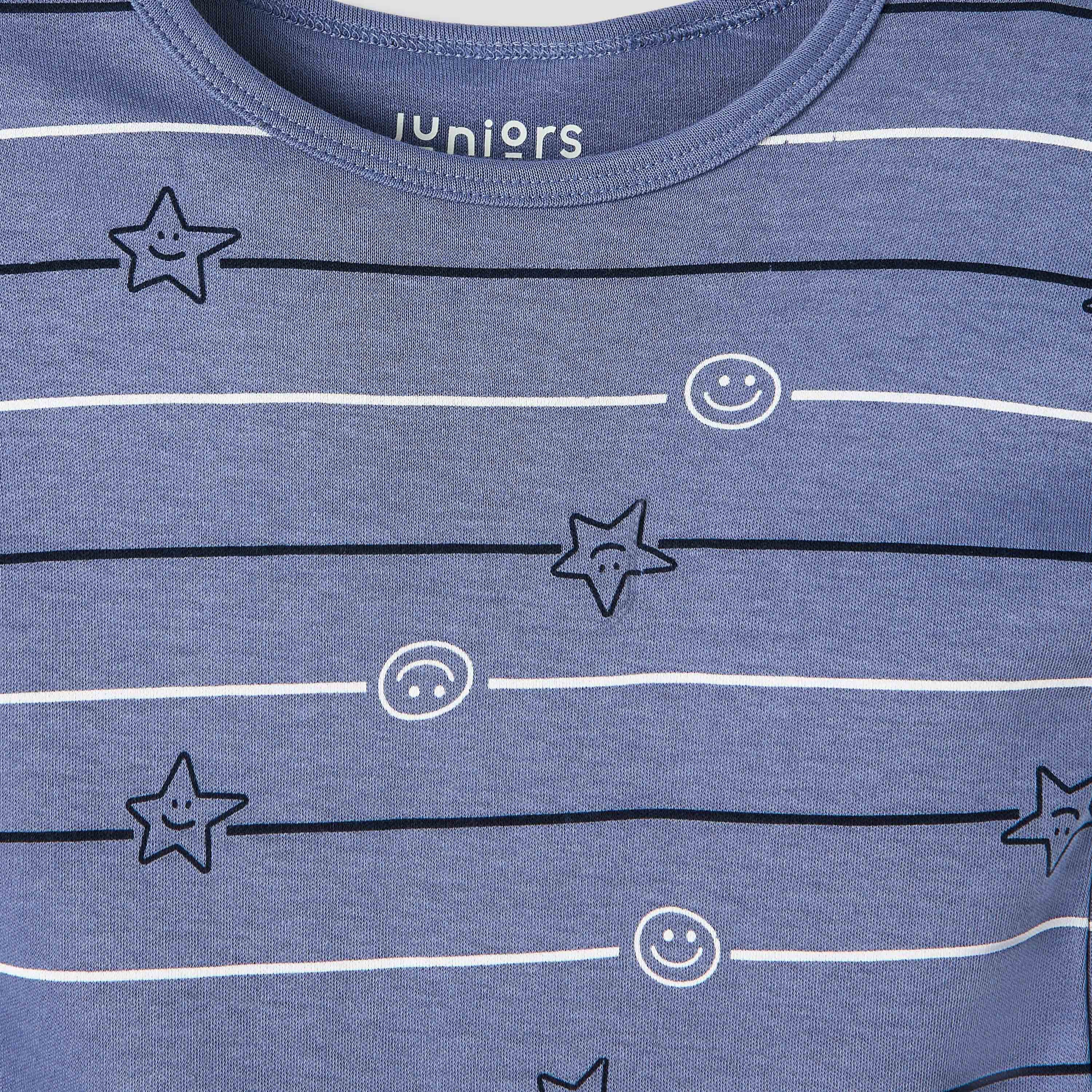 Juniors Crew Neck Romper with Print - Cotton - Short Sleeves - Set of 3