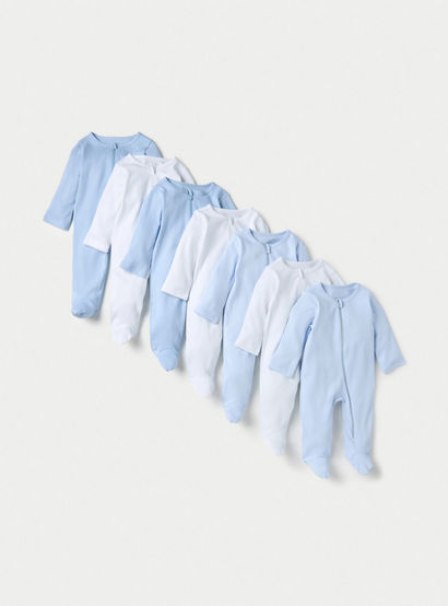 Juniors Solid Sleepsuit with Long Sleeves and Zip Closure - Set of 7-baby-boys-clothing-nightwear-sleepsuits-image-1