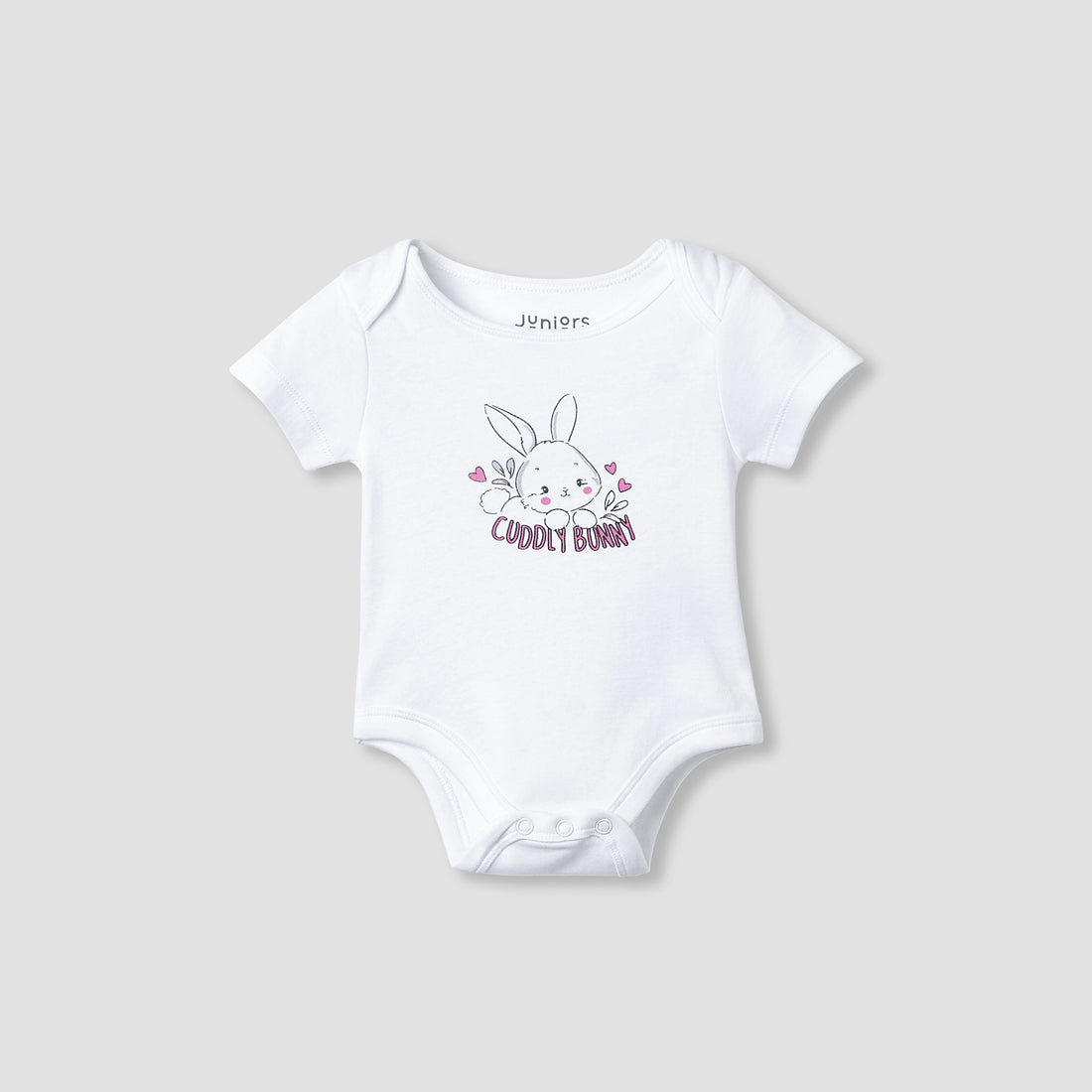 Juniors Round Neck Bodysuit with Snap Button Closure - Cotton - Short Sleeves - White / 18-24 mths