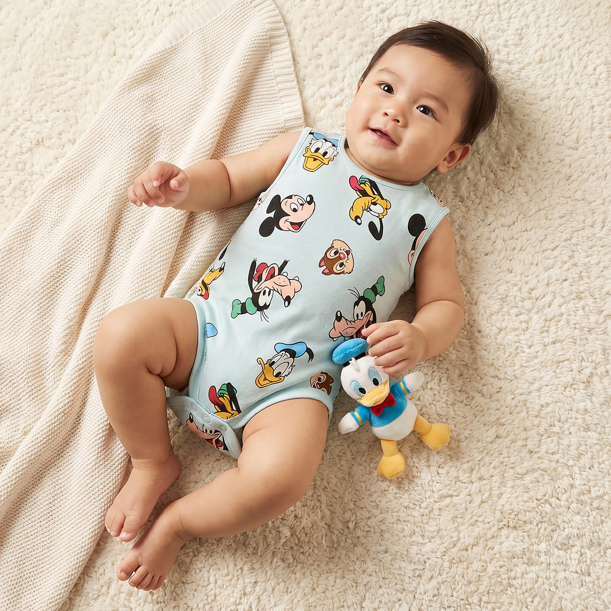 Pack of 3 Disney Crew Neck Sleeveless Bodysuit with Mickey Mouse and Friends Print