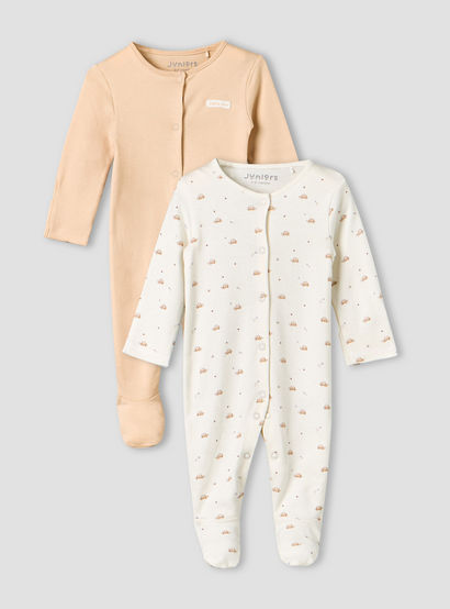 Pack of 2 Juniors Cotton Long Sleeves Sleepsuit with Closed Feet Design-baby-boys-clothing-nightwear-sleepsuits-image-1