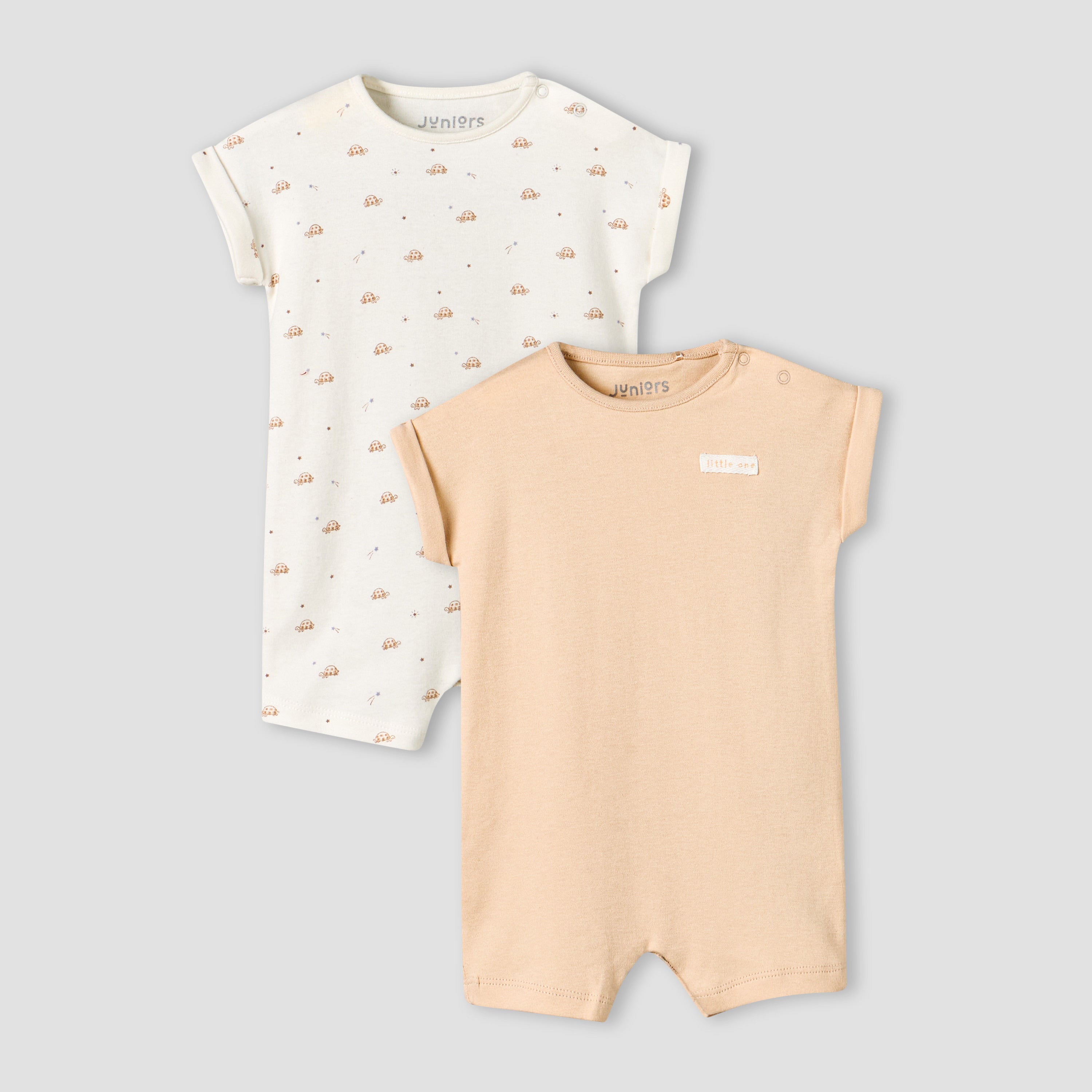 Pack of 2 Juniors Short Sleeves Romper with Assorted Design - Orange / 0-3 mths