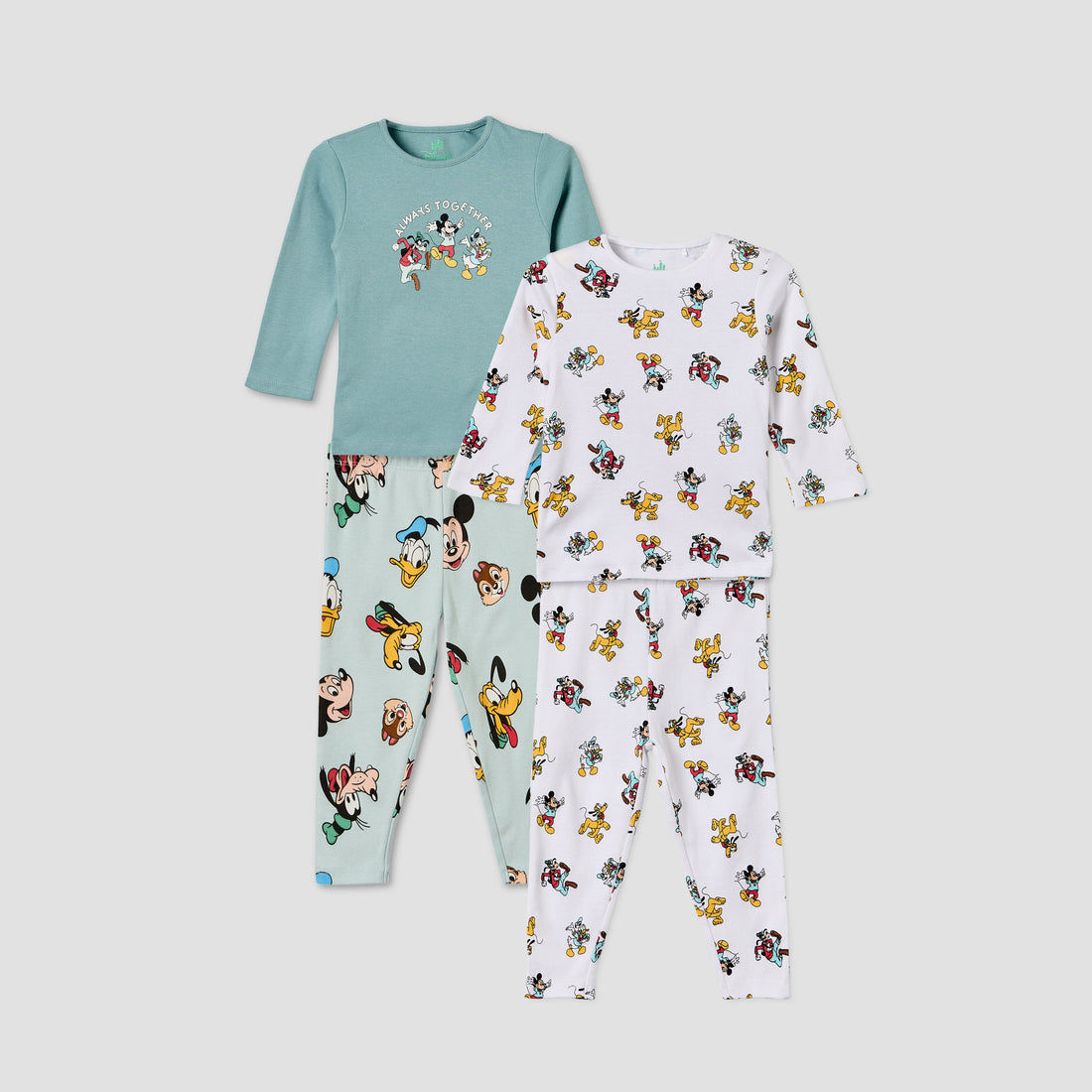 Pack of 2 Disney Cotton Crew Neck Long Sleeves Pyjama Set with Mickey Mouse and Friends Print - Multicolour / 12-18 mths