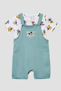 Disney Crew Neck Short Sleeves T-shirt and Dungaree Set with Mickey Mouse and Friends Print-undefined-image-1