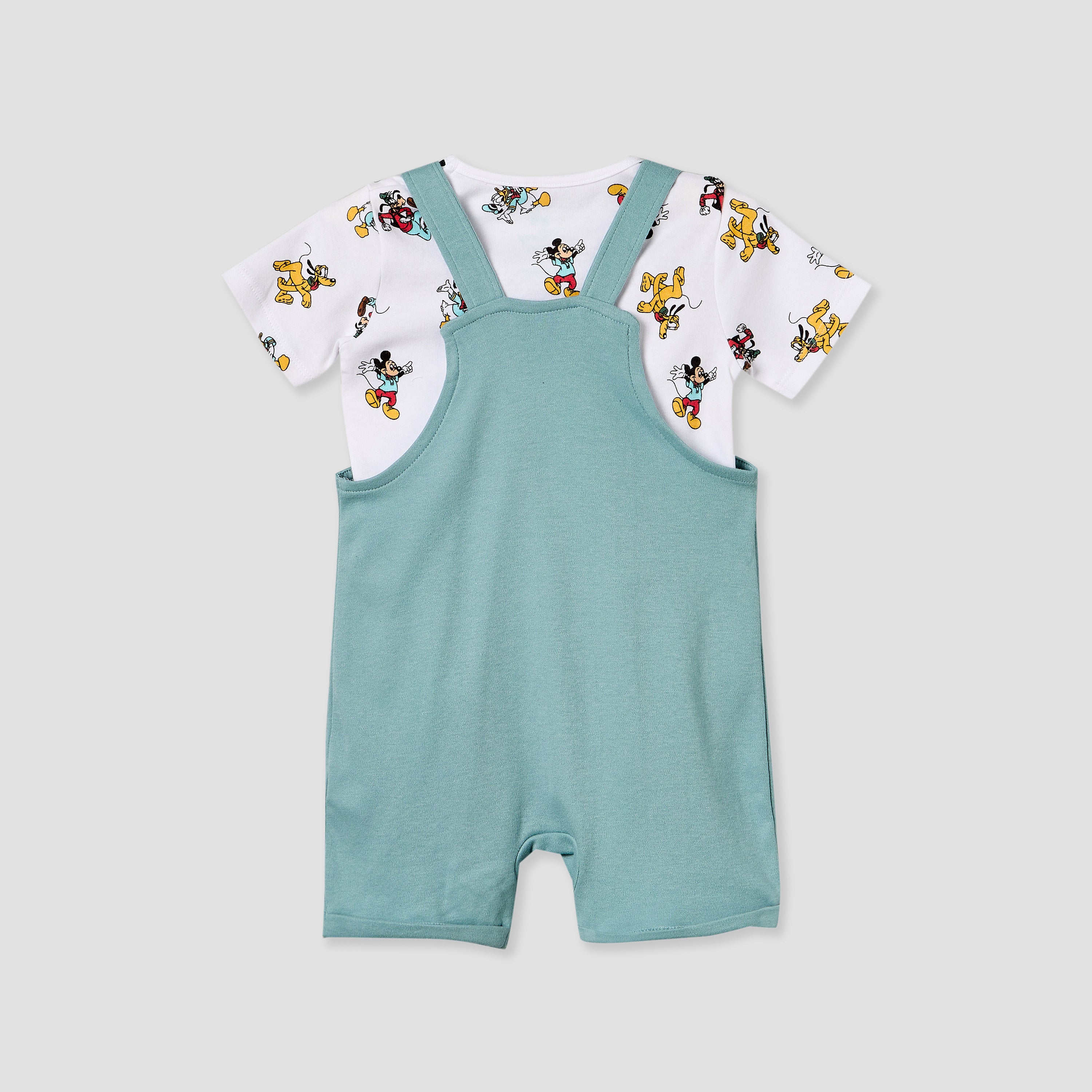 Disney Crew Neck Short Sleeves T-shirt and Dungaree Set with Mickey Mouse and Friends Print
