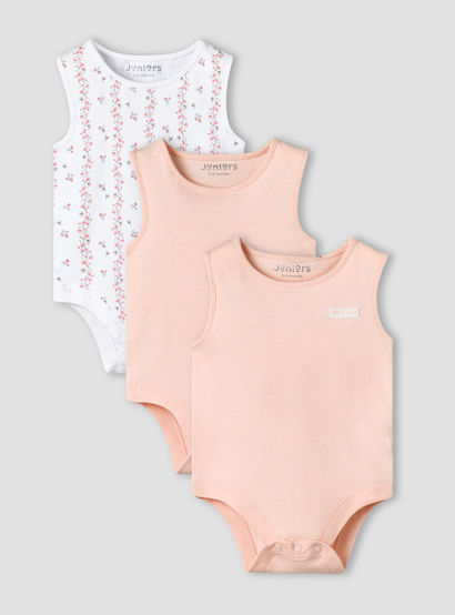 Pack of 3 Juniors Cotton Sleeveless Bodysuit with Snap Button Closure-baby-girls-clothing-bodysuits-image-1