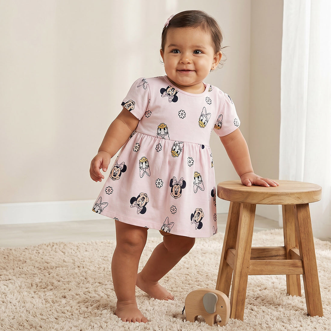 Pack of 2 Disney Round Neck Knee Length A-line Dress with Minnie Mouse Print