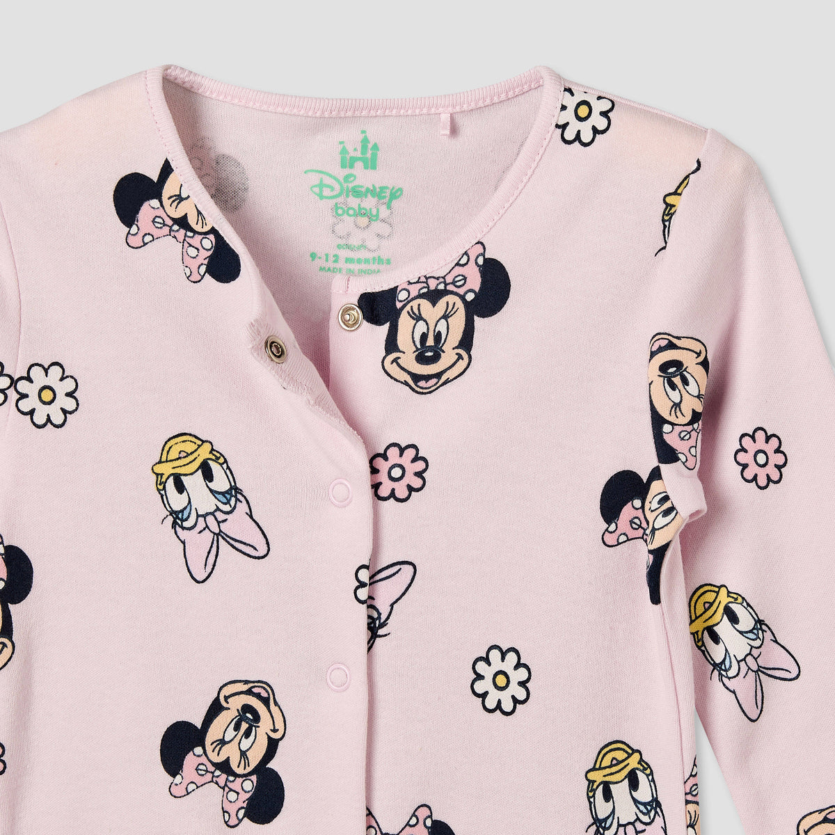 Pack of 2 Disney Cotton Crew Neck Long Sleeves Sleepsuit with Minnie Mouse Print