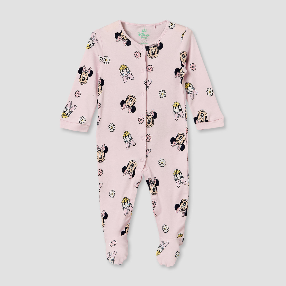 Pack of 2 Disney Cotton Crew Neck Long Sleeves Sleepsuit with Minnie Mouse Print