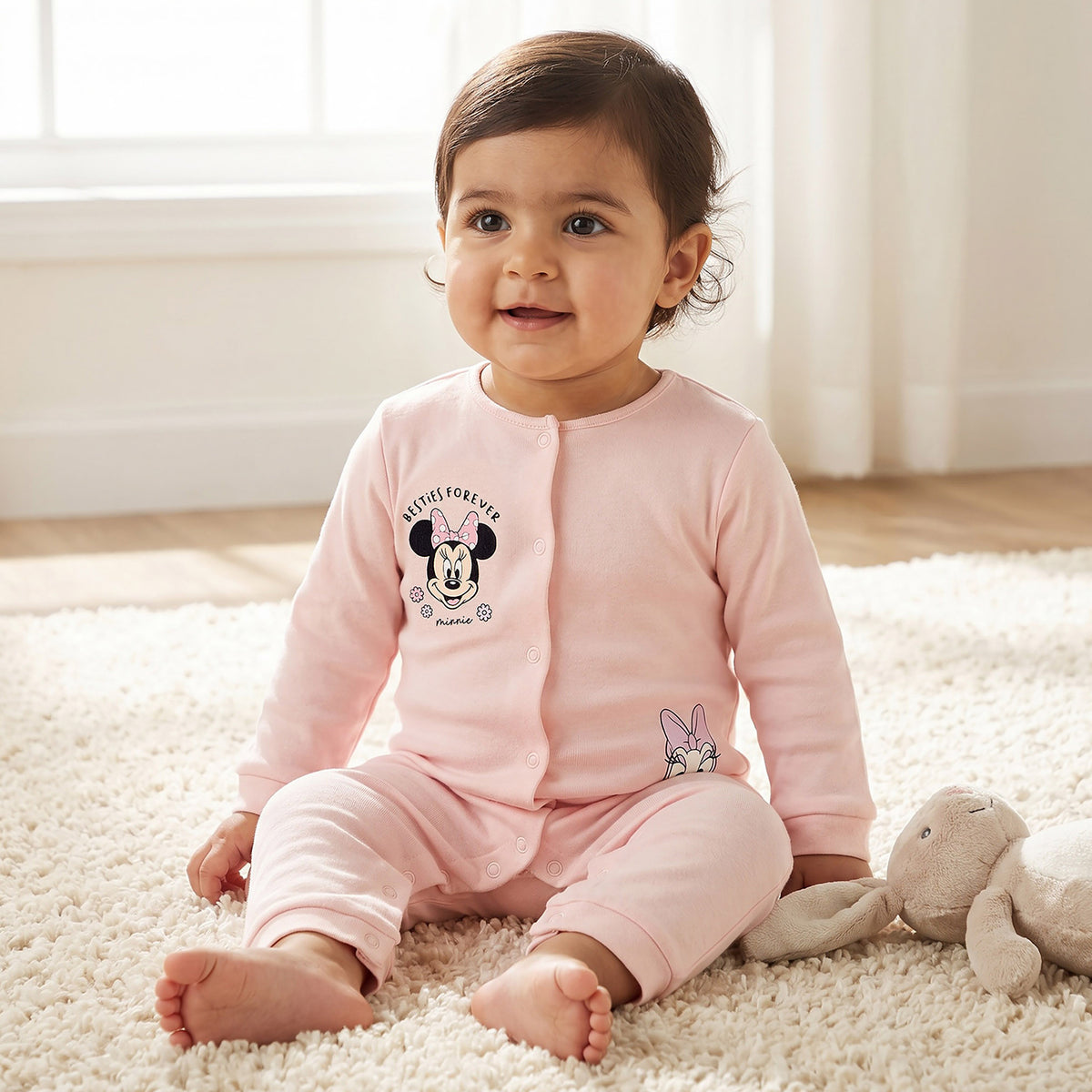 Set of 2 Disney Cotton Round Neck Sleepsuit with Romper
