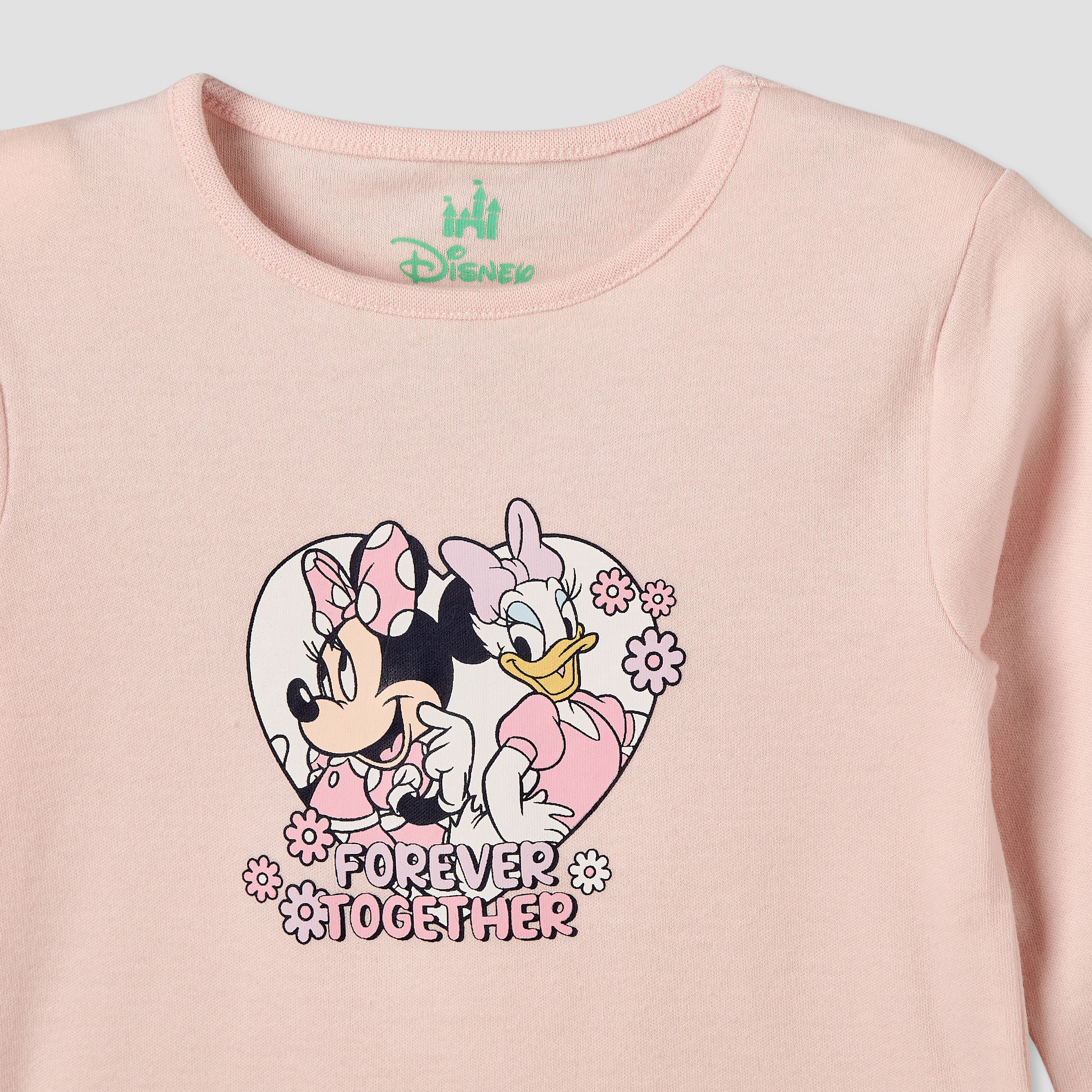 Pack of 2 Disney Cotton Crew Neck Long Sleeves Pyjama Set with Minnie Mouse and Daisy Duck Print