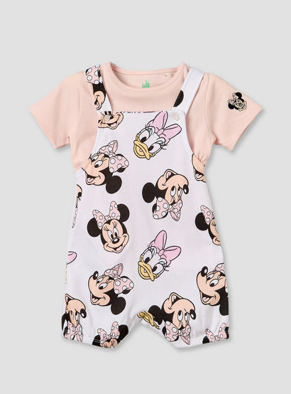 Disney Crew Neck Short Sleeves T-shirt and Dungaree Set with Minnie Mouse and Daisy Duck Print-baby-girls-clothing-setsandcoords-image-1