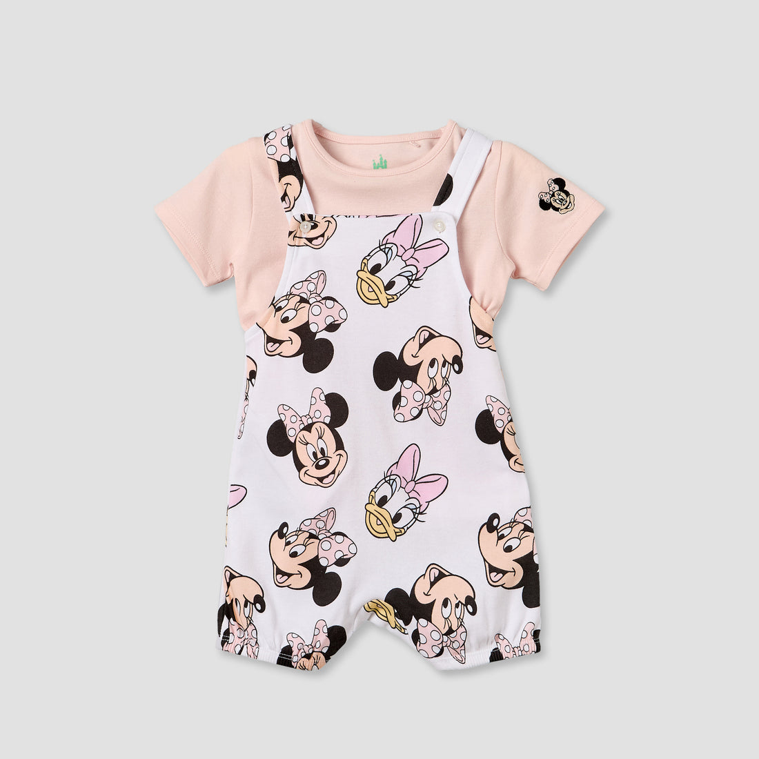 Disney Crew Neck Short Sleeves T-shirt and Dungaree Set with Minnie Mouse and Daisy Duck Print - Pink / 12-18 mths