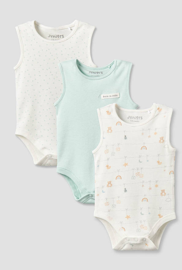Pack of 3 Juniors Round Neck Sleeveless Bodysuit with Snap Button Closure