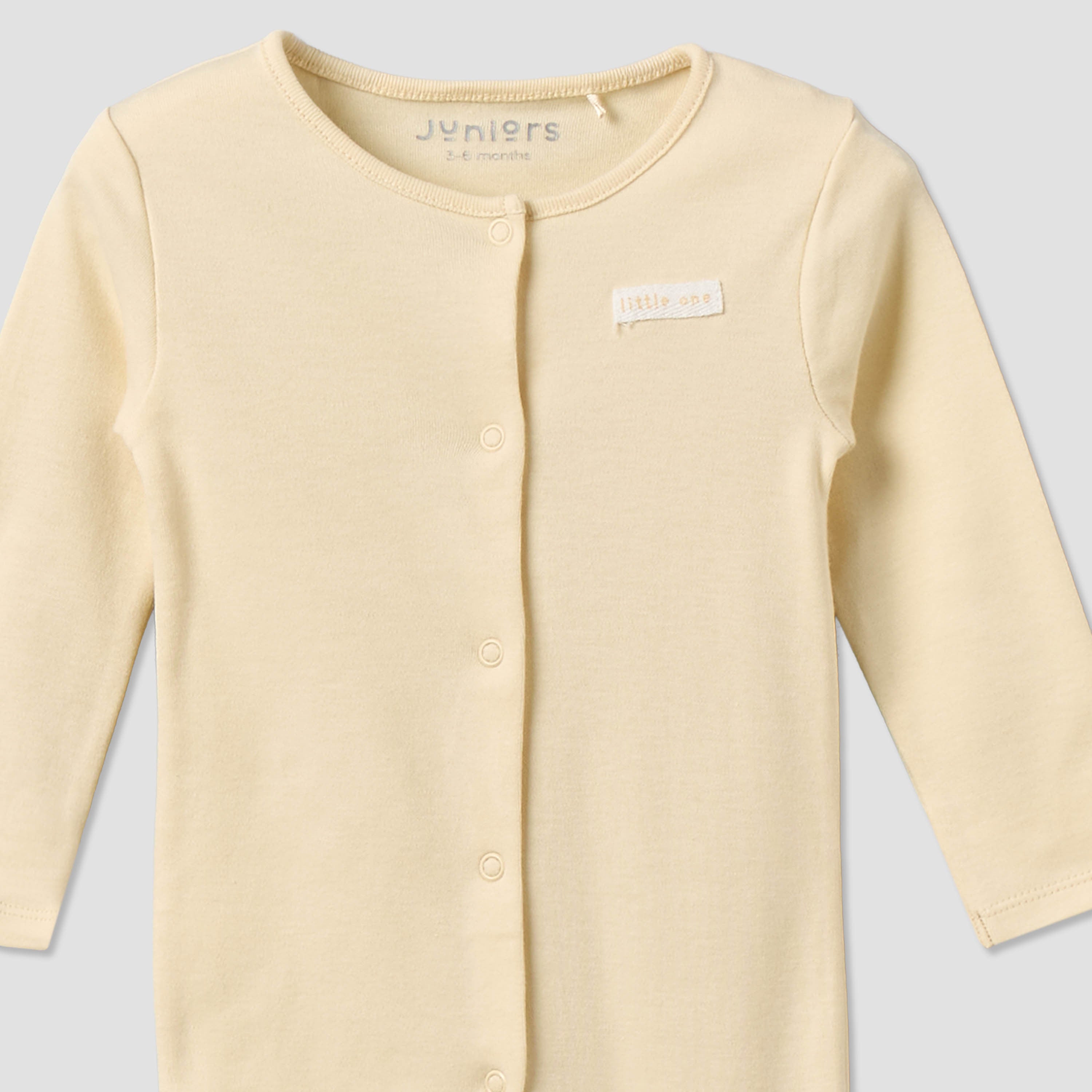 Pack of 2 Juniors Cotton Round Neck Long Sleeves Sleepsuit with Snap Button Closure