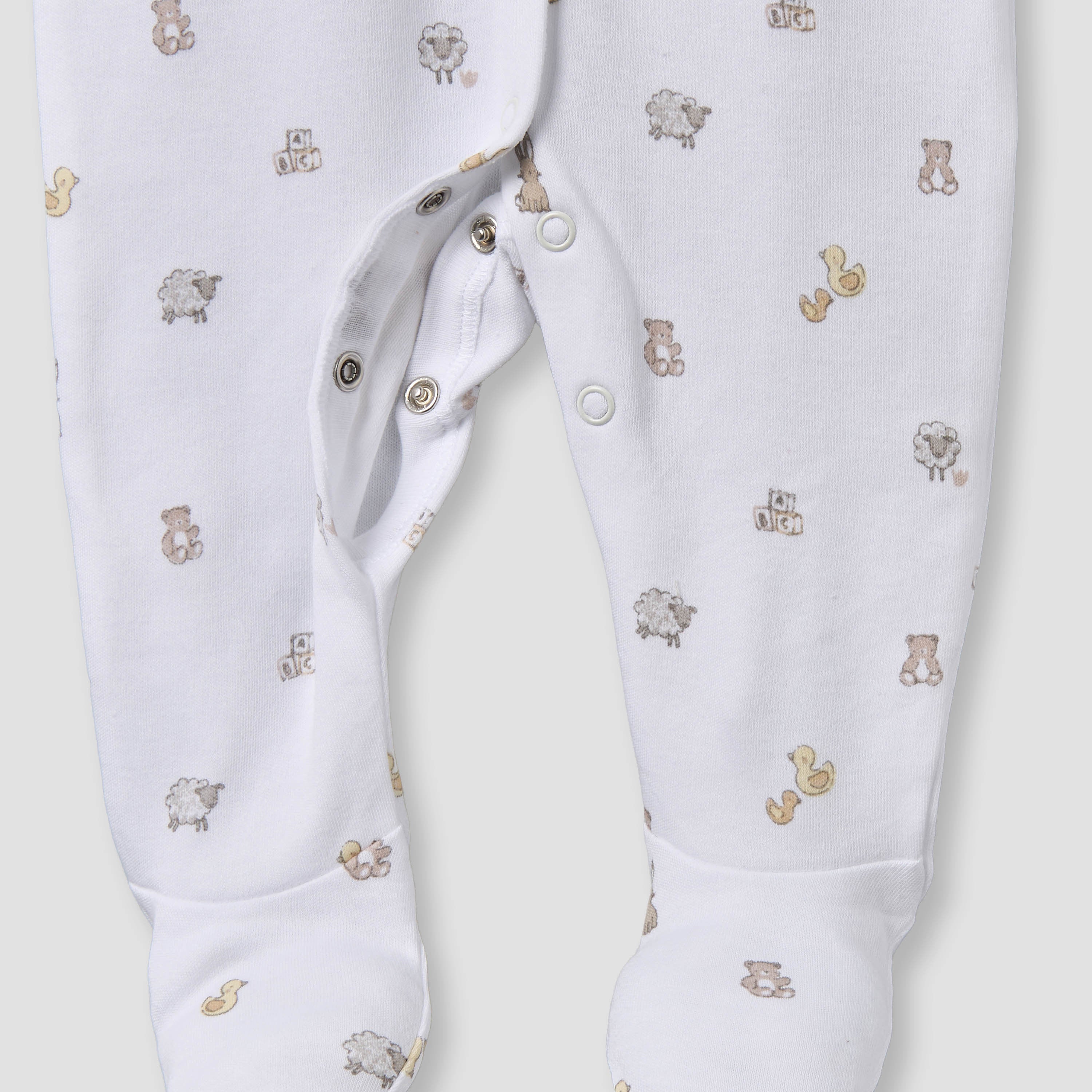 Pack of 2 Juniors Cotton Round Neck Long Sleeves Sleepsuit with Snap Button Closure