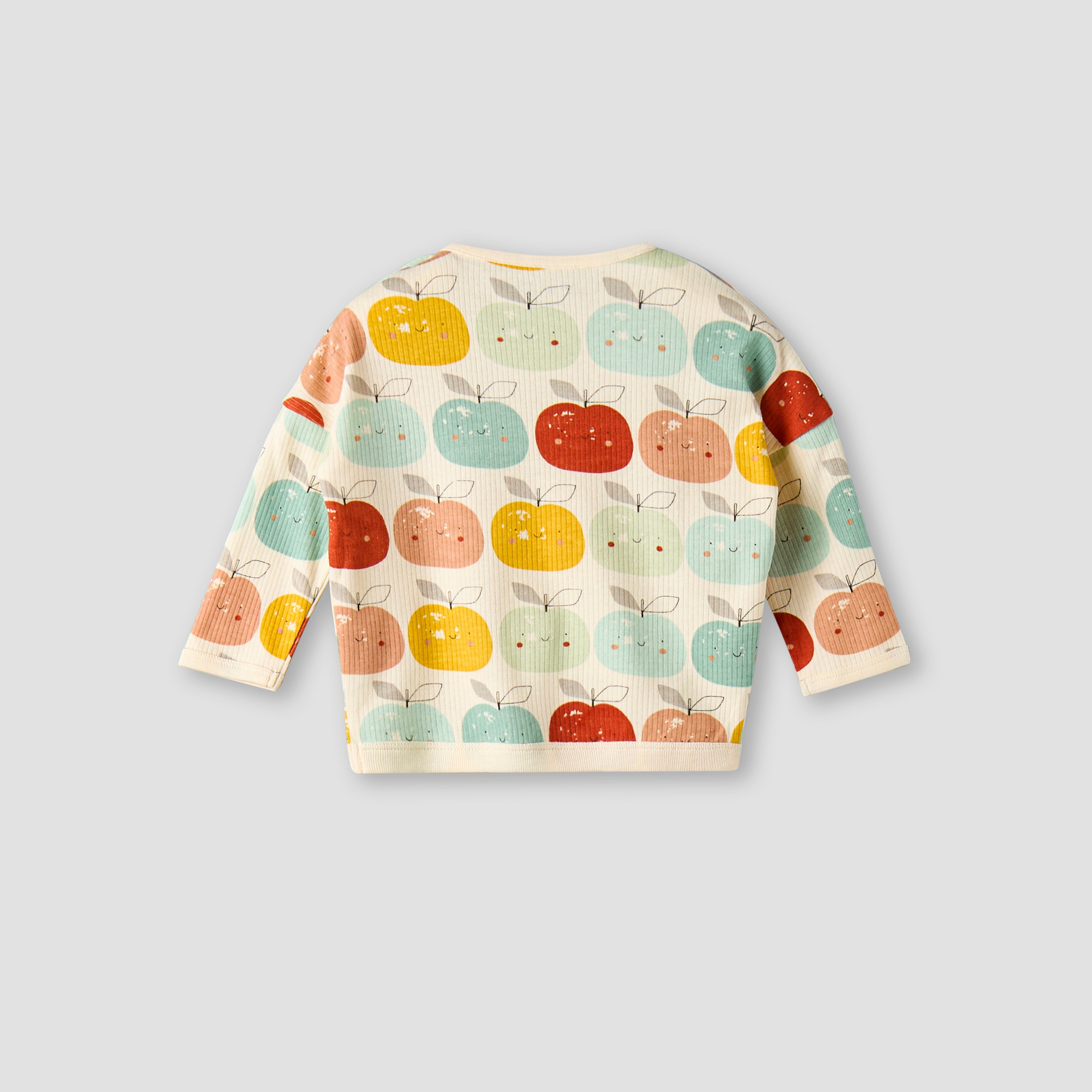 Juniors Cotton Round Neck Long Sleeves Pyjama Set with Apple Print