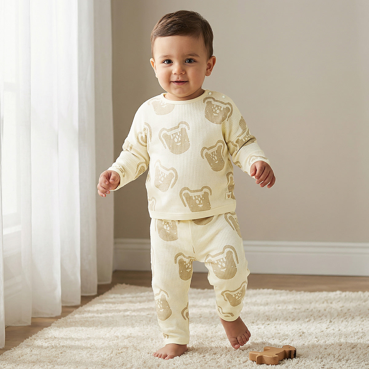 Juniors Pyjama Set with Bear Print - Cotton - Long Sleeves - Collar