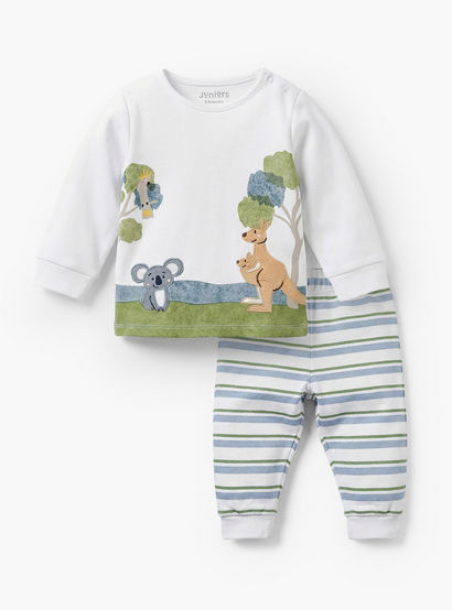 Juniors Cotton Round Neck Long Sleeves Pyjama Set with Safari Applique Detail-baby-boys-clothing-nightwear-pyjamasets-image-1