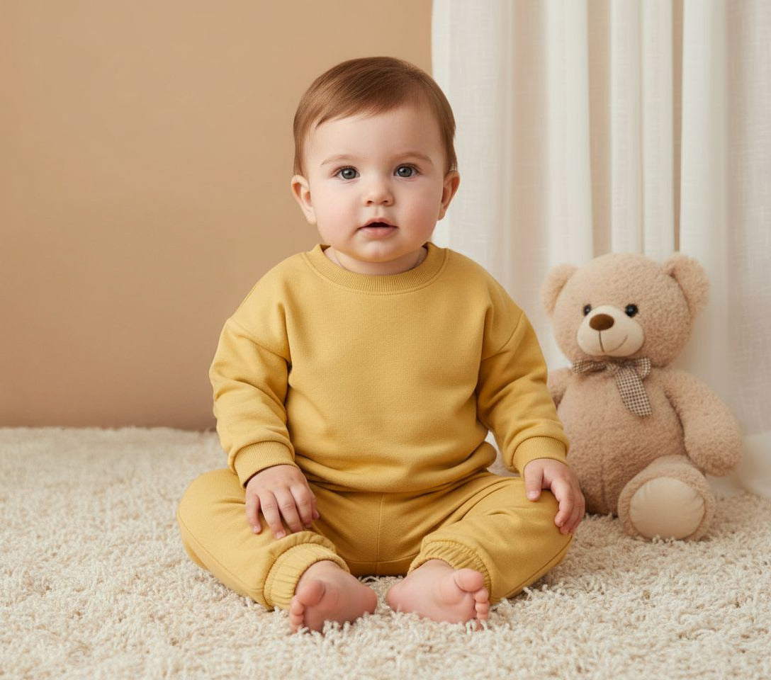 Juniors Solid Long Sleeve Sweatshirt and Pyjama Set - Yellow / 18-24 mths