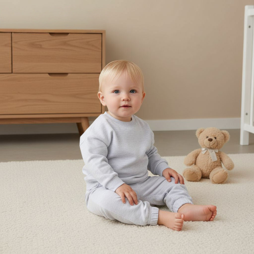 Juniors Solid Long Sleeve Sweatshirt and Pyjama Set - Grey / 12-18 mths
