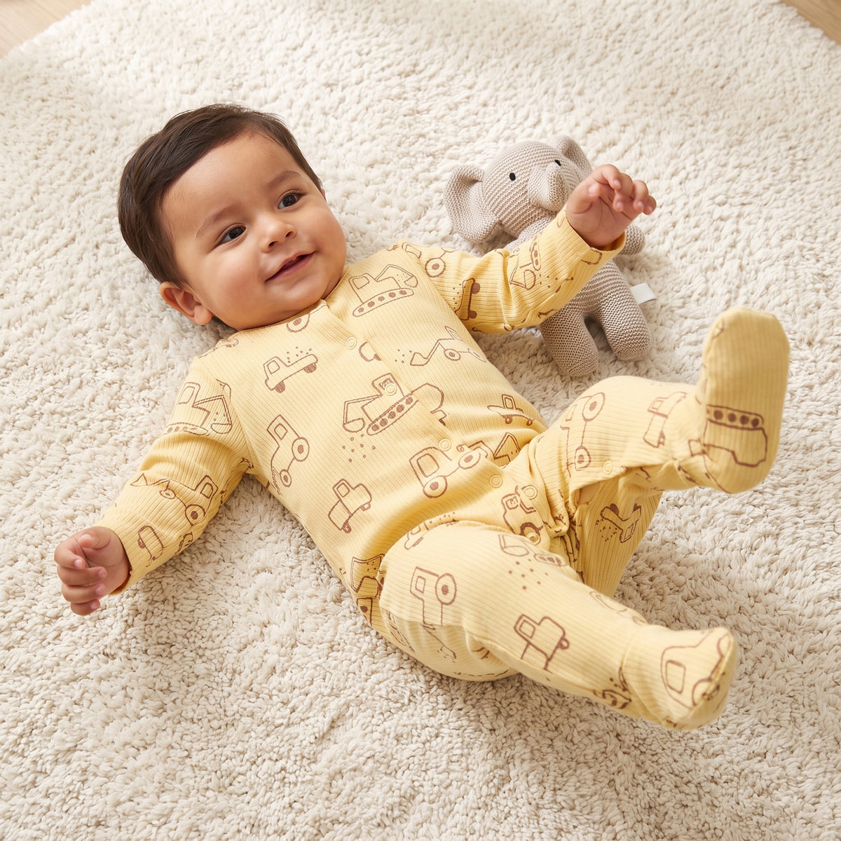 Pack of 3 Juniors Cotton Crew Neck Long Sleeves Sleepsuit Set with Vehicle Print