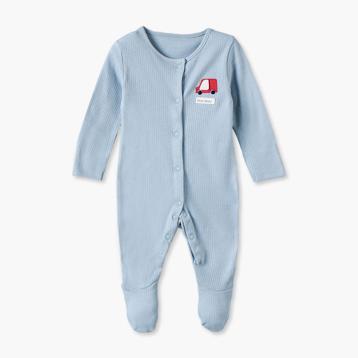 Pack of 3 Juniors Cotton Crew Neck Long Sleeves Sleepsuit Set with Vehicle Print