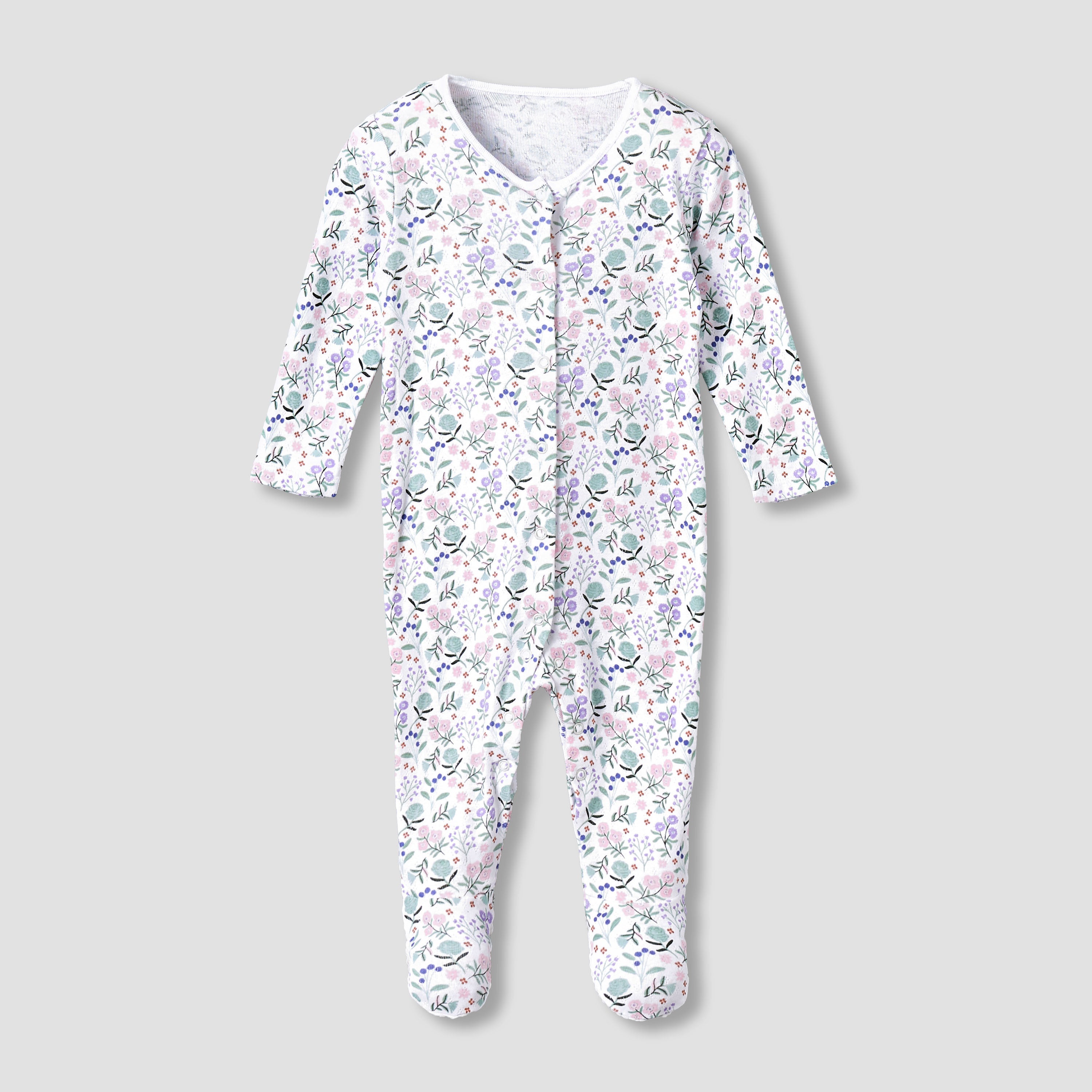 Pack of 3 Juniors Cotton Round Neck Long Sleeves Sleepsuit with Floral Print