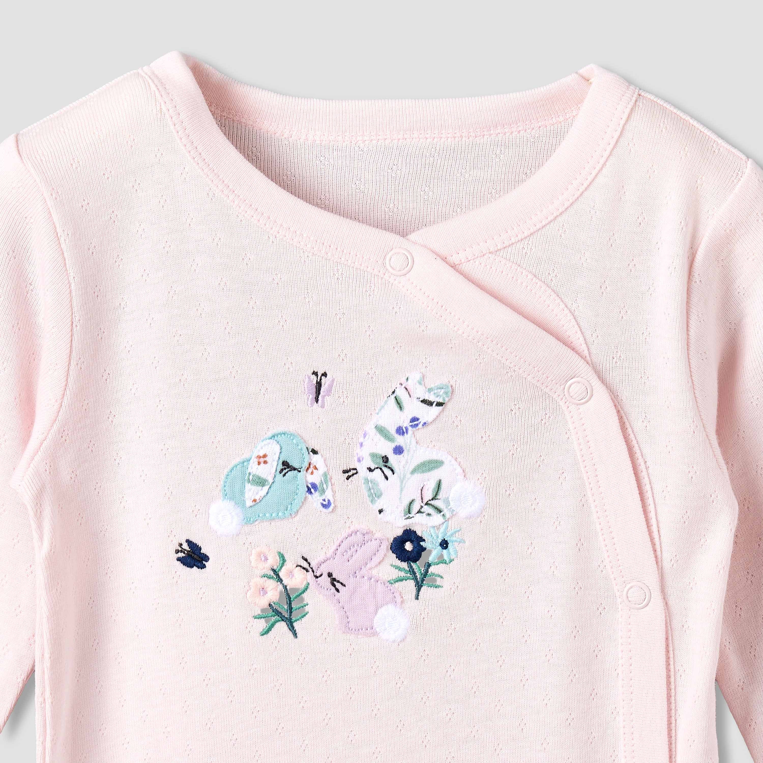 Pack of 3 Juniors Cotton Round Neck Long Sleeves Sleepsuit with Floral Print