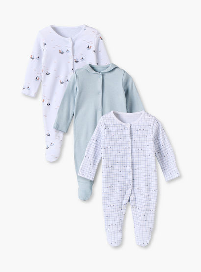 Pack of 3 Juniors Cotton Crew Neck Long Sleeves Sleepsuit Set with Nautical Print-baby-boys-clothing-nightwear-sleepsuits-image-1