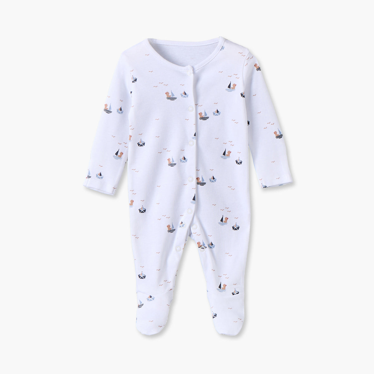 Pack of 3 Juniors Cotton Crew Neck Long Sleeves Sleepsuit Set with Nautical Print