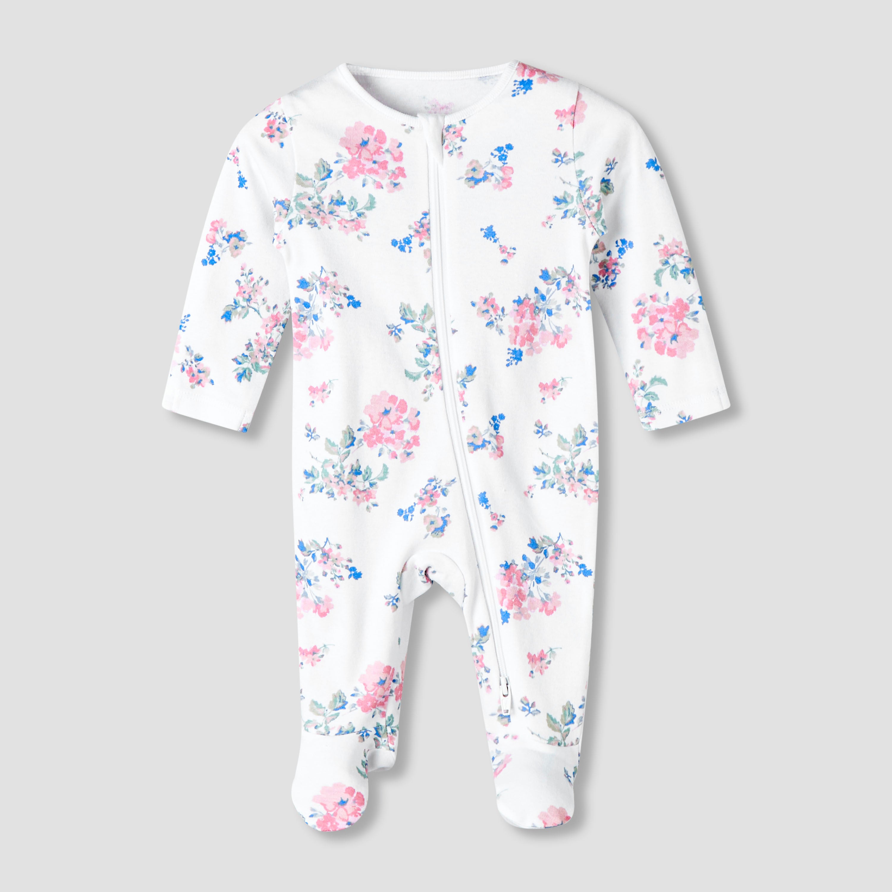Pack of 3 Juniors Organic Cotton Crew Neck Long Sleeves Sleepsuit with Floral Print