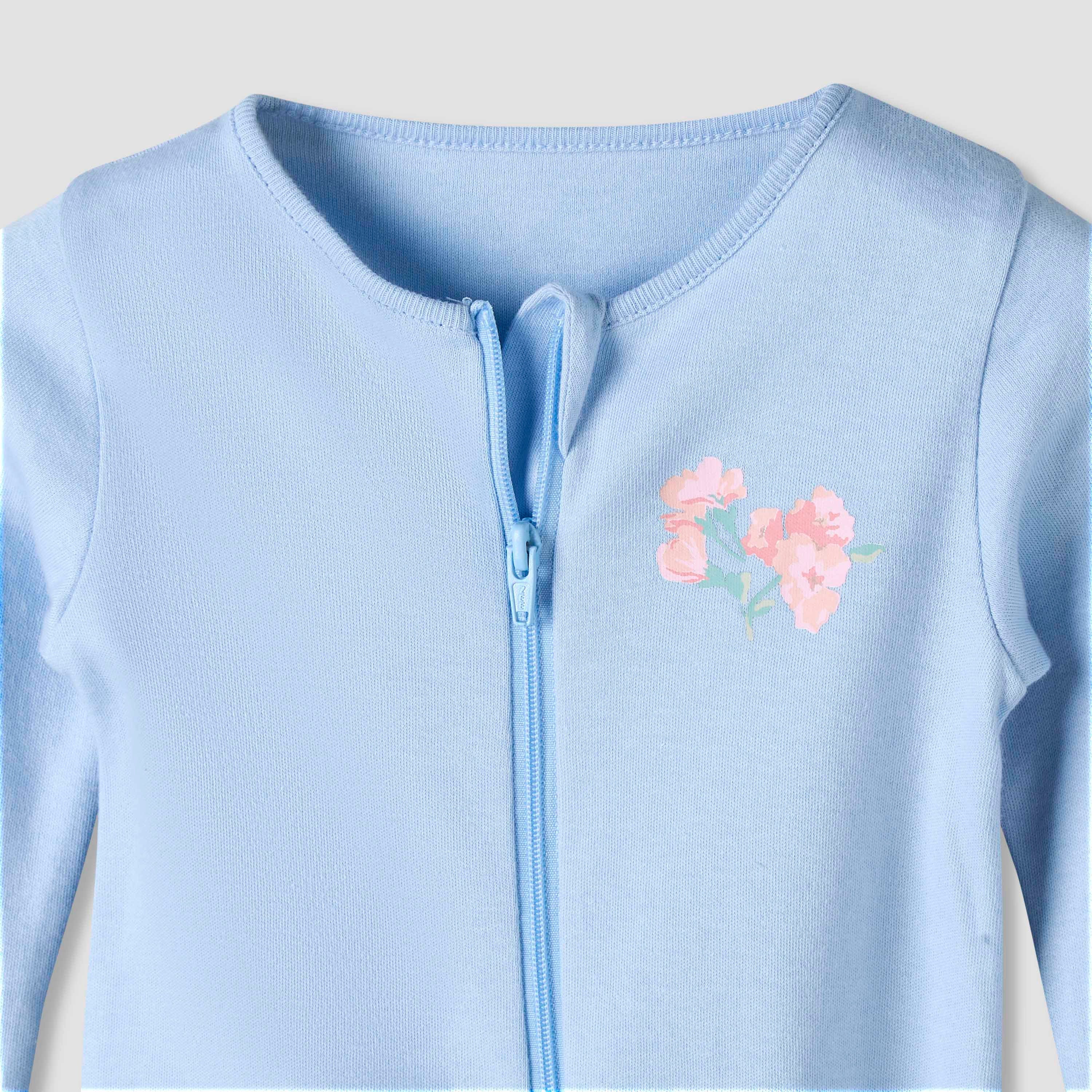 Pack of 3 Juniors Organic Cotton Crew Neck Long Sleeves Sleepsuit with Floral Print