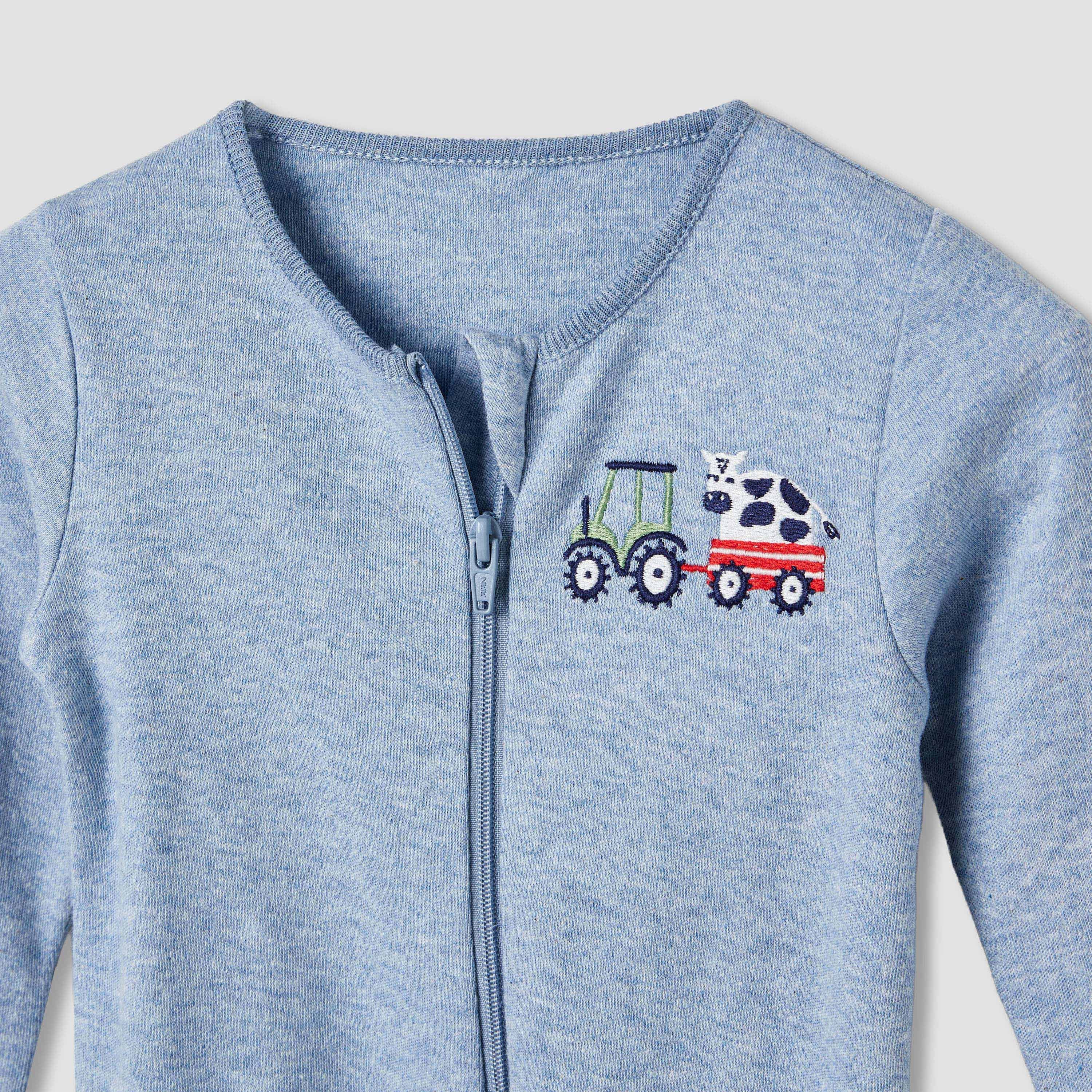 Juniors Round Neck Sleepsuit with Closed Feet - Cotton - Long Sleeves - Set of 3