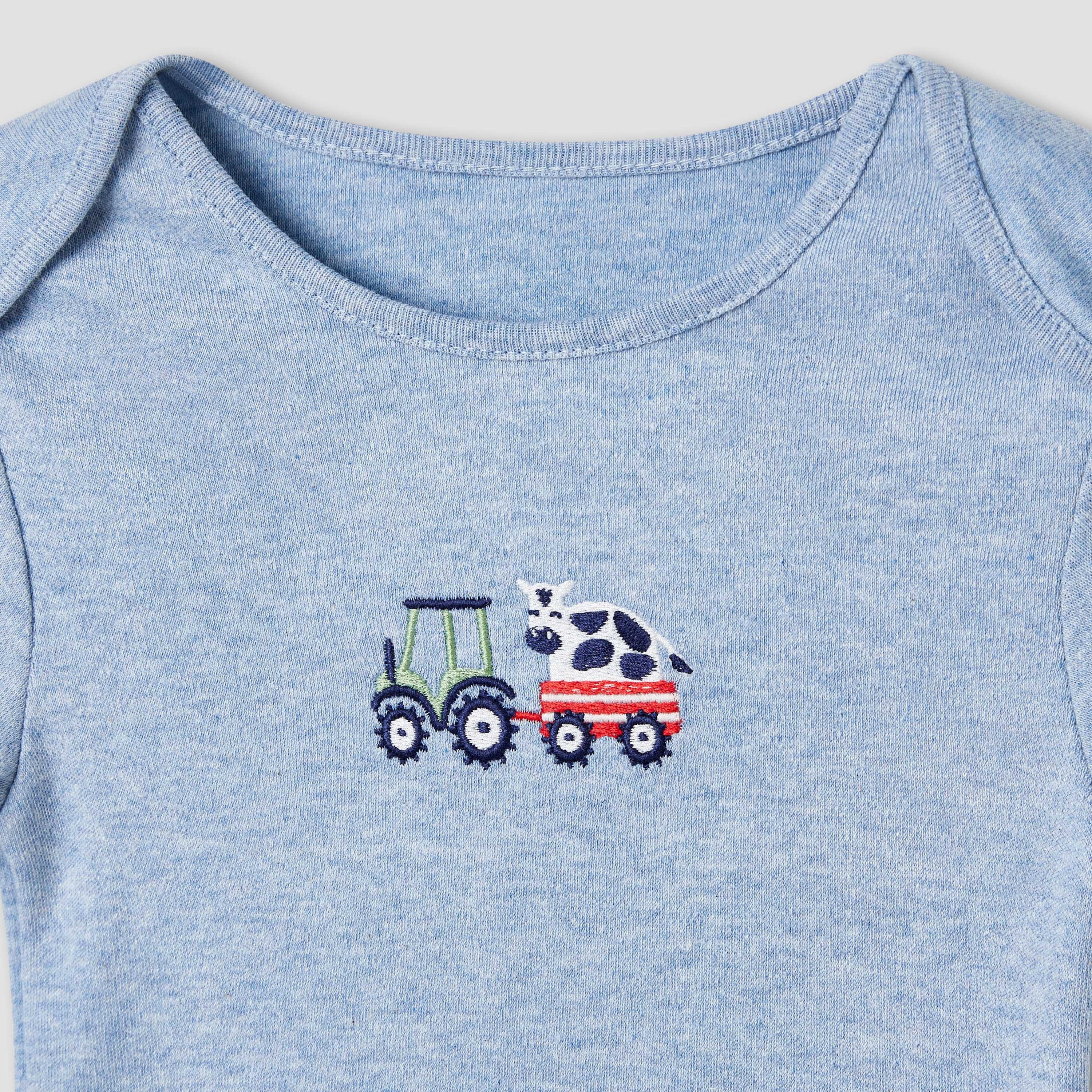 Juniors Farm Print Bodysuit with Short Sleeves and Button Closure - Set of 3