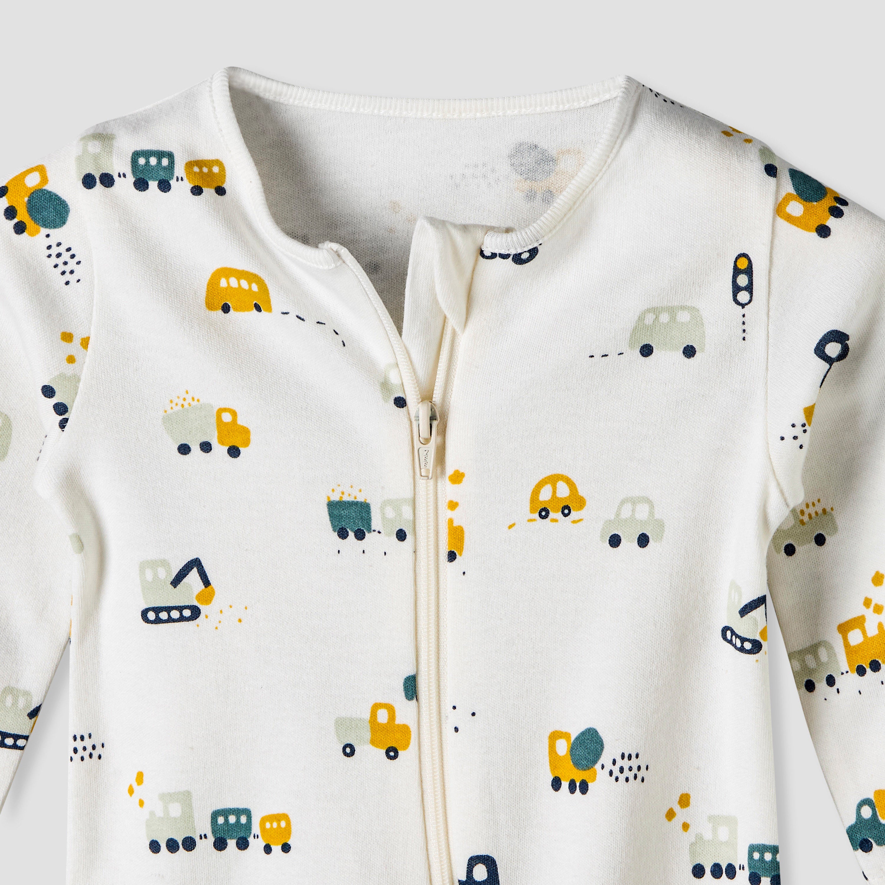 Pack of 3 Juniors Organic Cotton Round Neck Long Sleeves Sleepsuit with Print