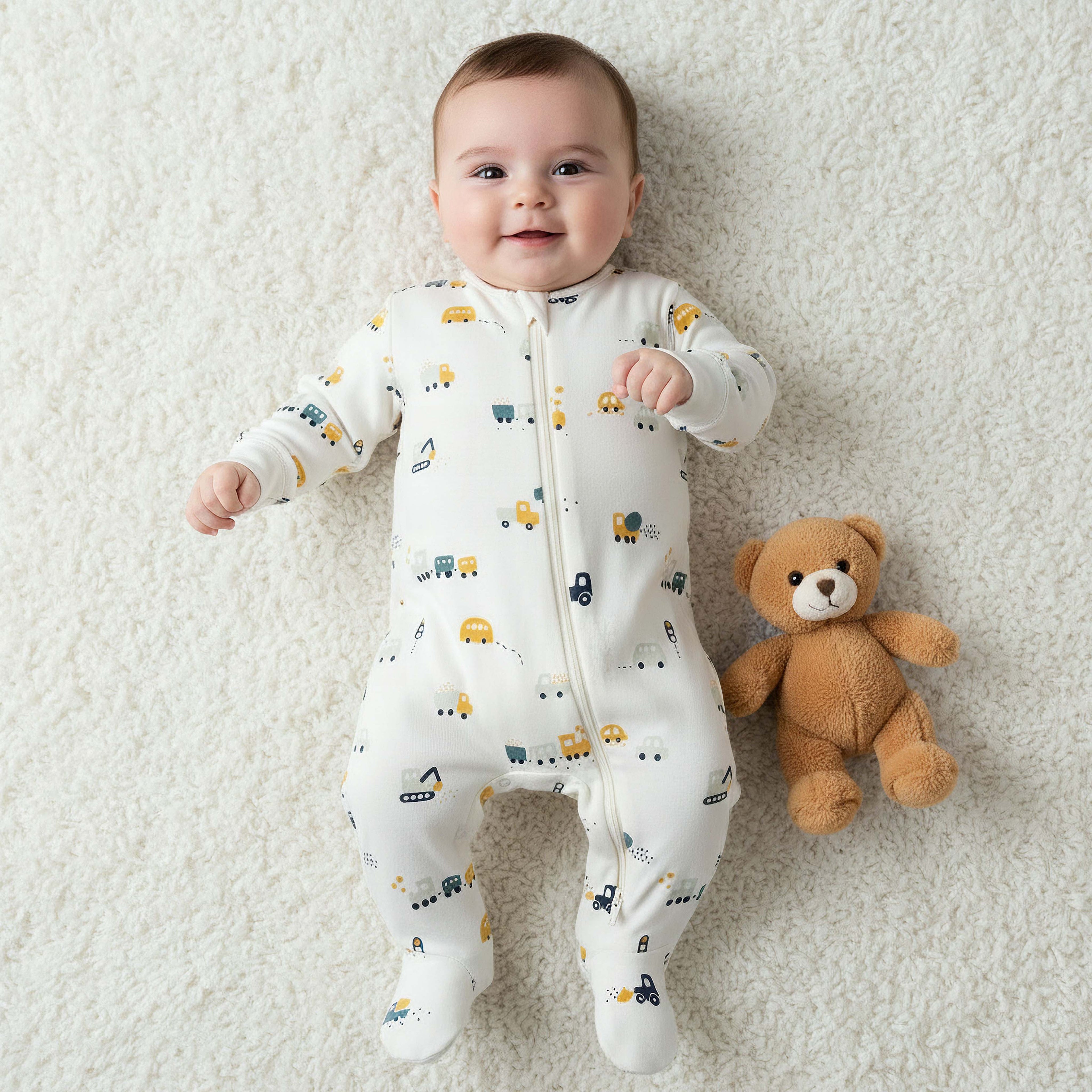 Pack of 3 Juniors Organic Cotton Round Neck Long Sleeves Sleepsuit with Print